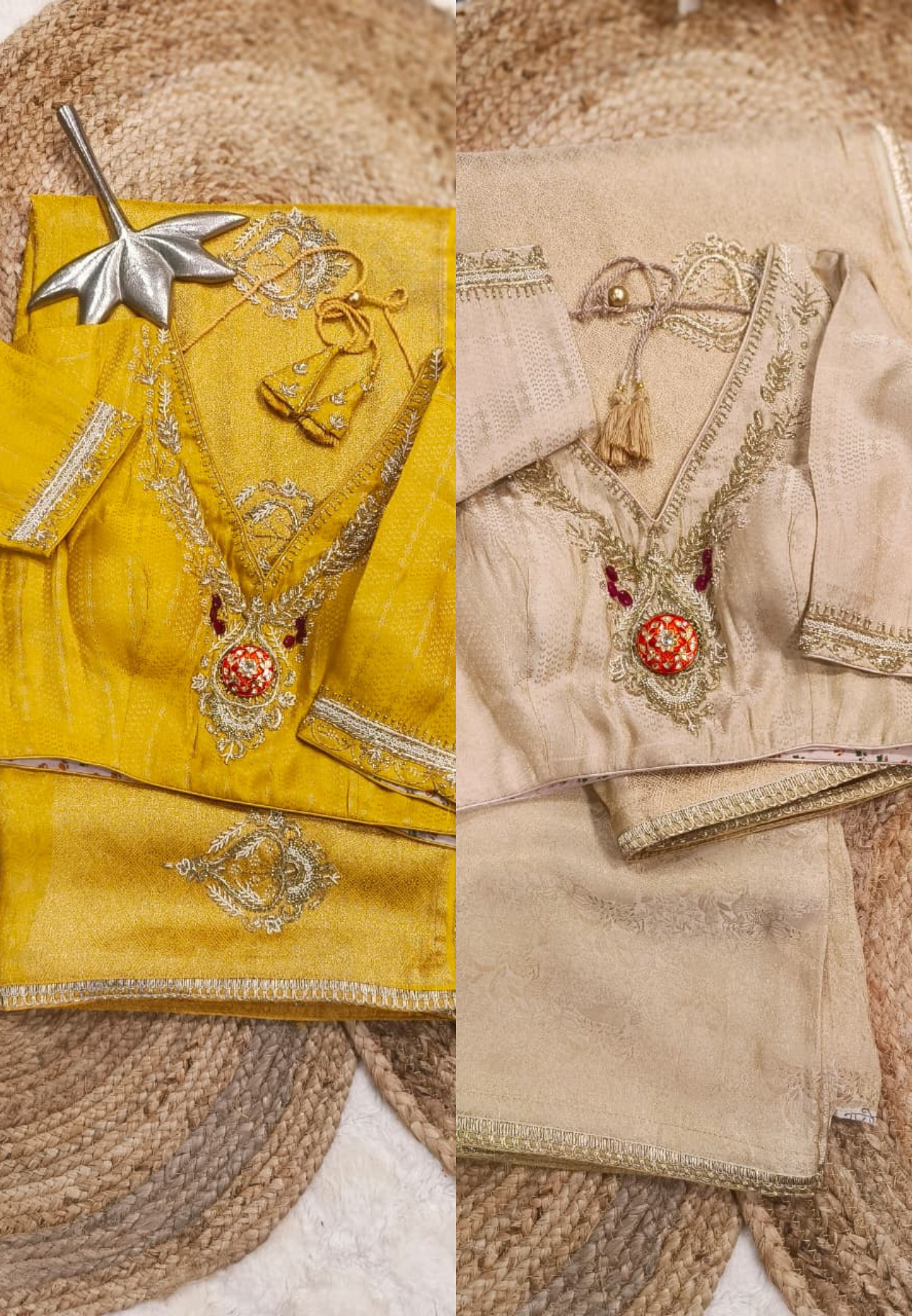 Hand Embroidery With Rajasthani Look Jewelry Work Blouse Ready To Wear Designer Saree In Silk Brocade Fabric