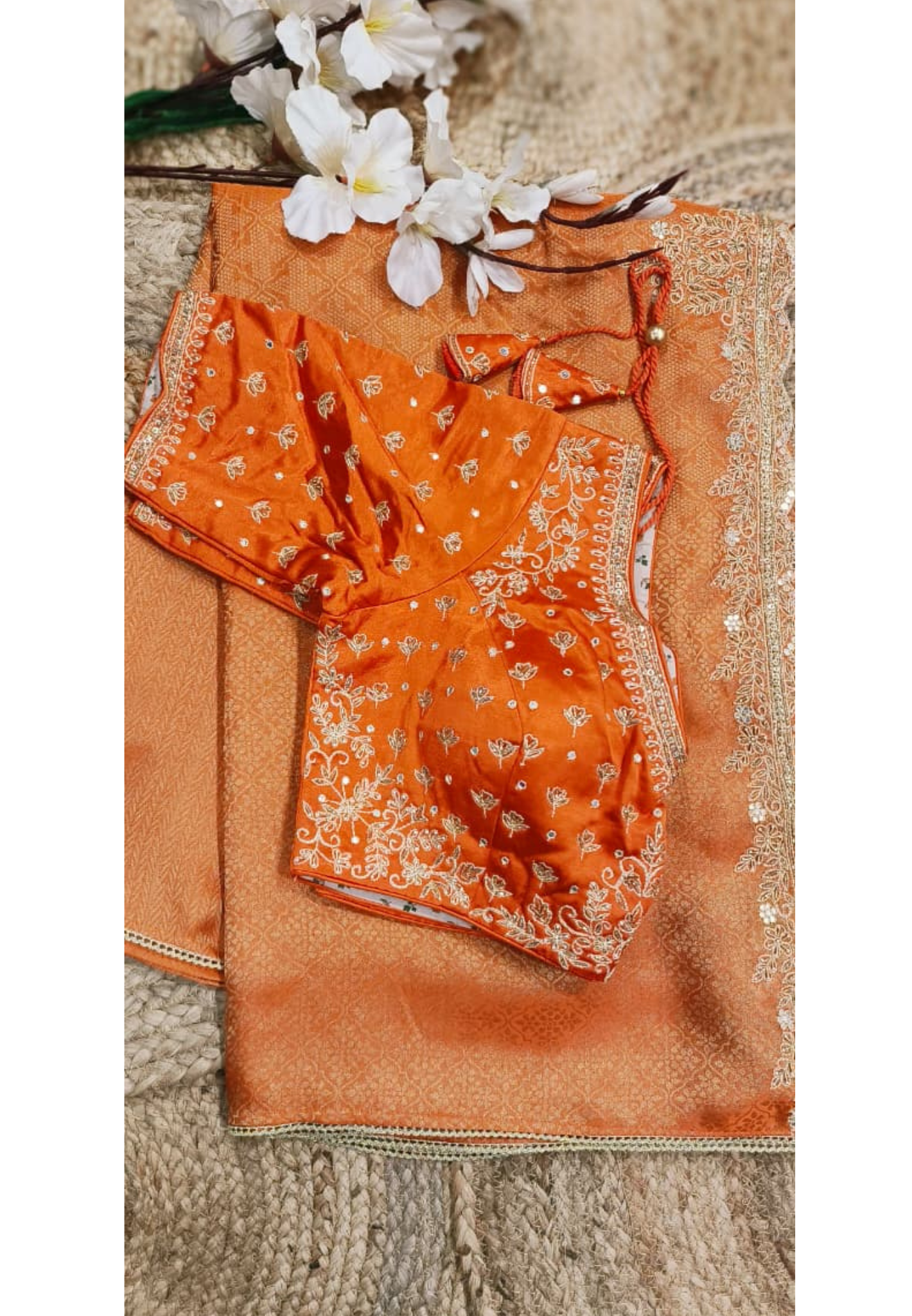 Heavy Blouse With Deep Back Handwork Bordered Ready To Wear Saree In Brocade Fabric With Silk Touch