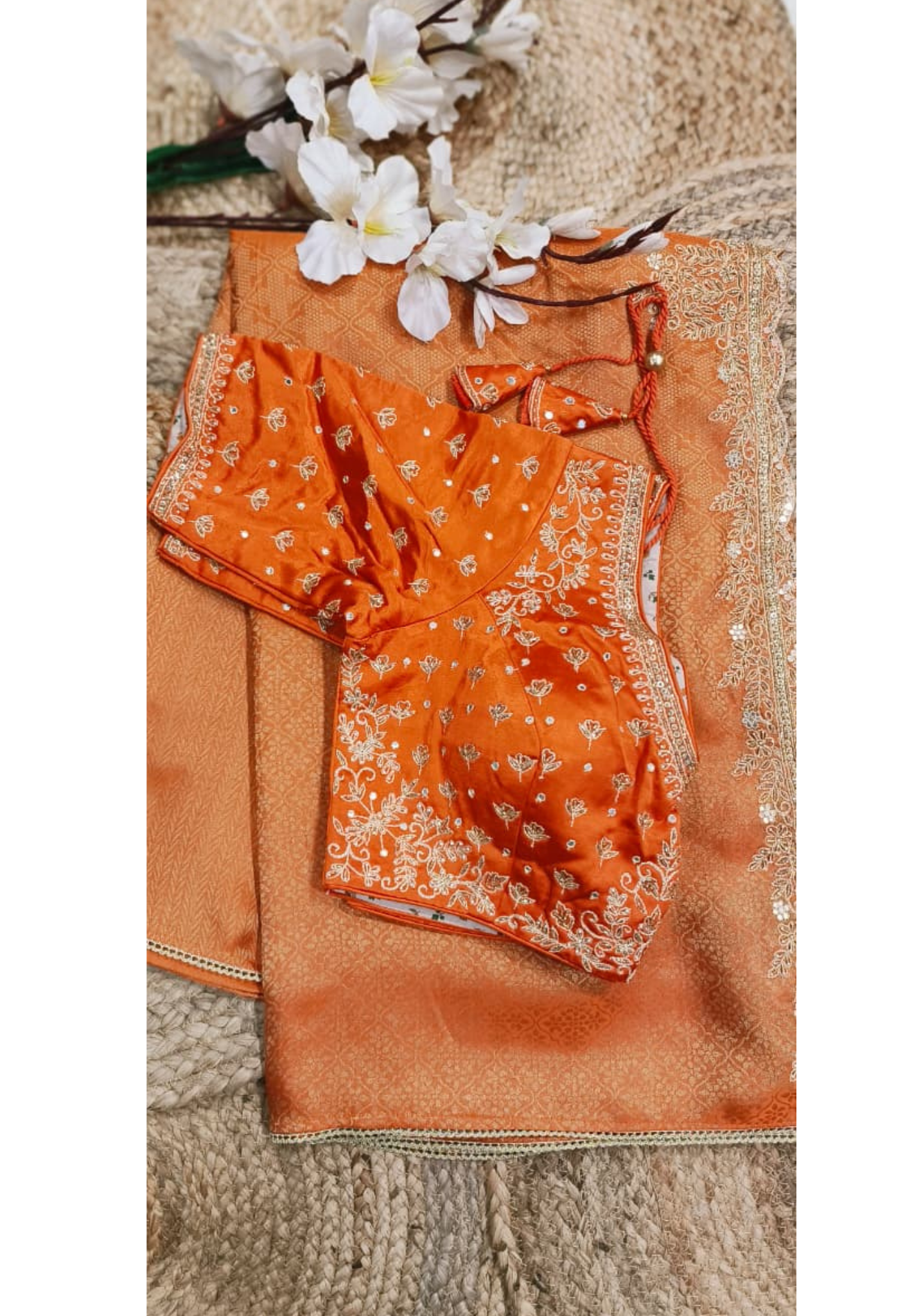 Heavy Blouse With Deep Back Handwork Bordered Ready To Wear Saree In Brocade Fabric With Silk Touch