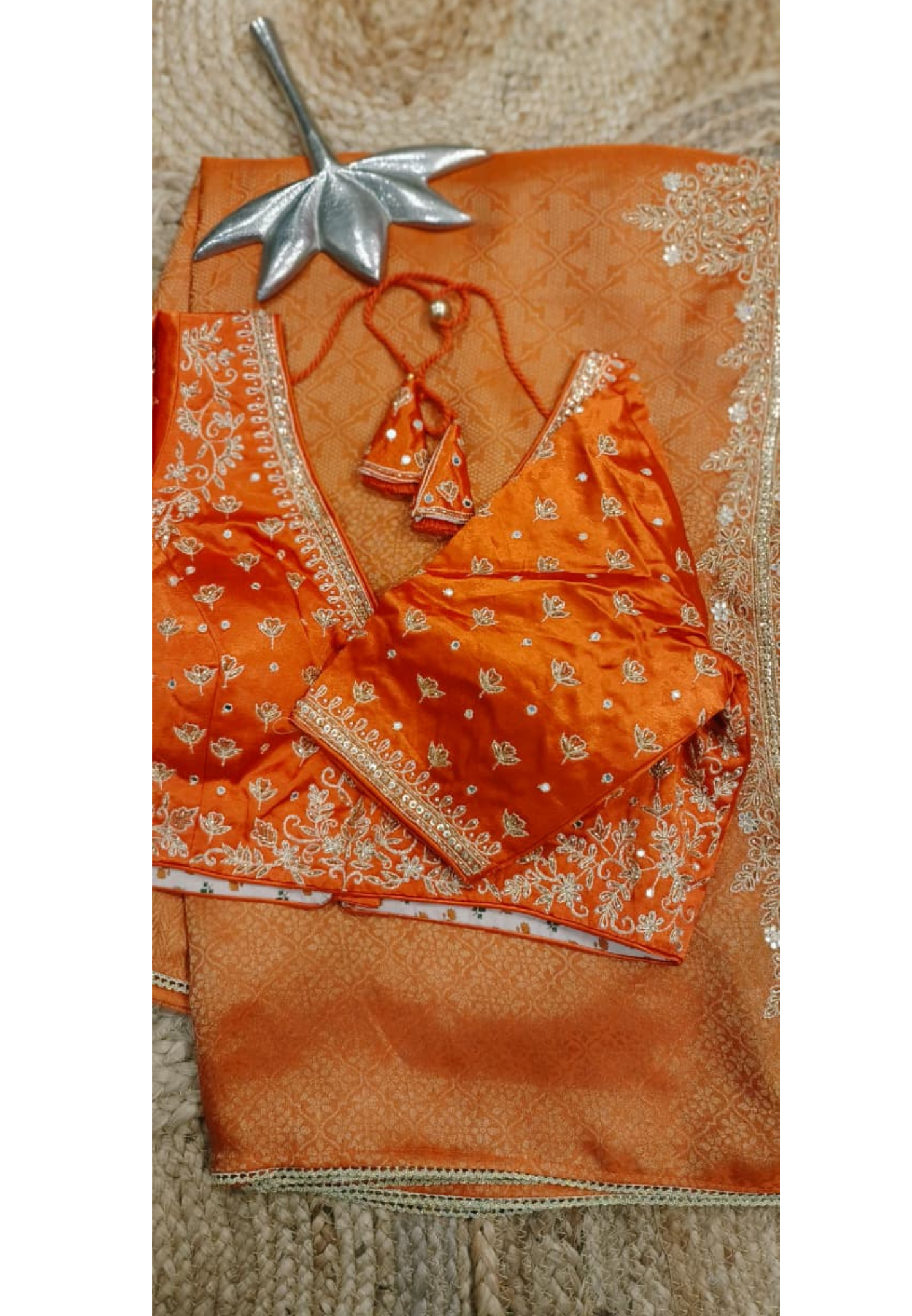 Heavy Blouse With Deep Back Handwork Bordered Ready To Wear Saree In Brocade Fabric With Silk Touch