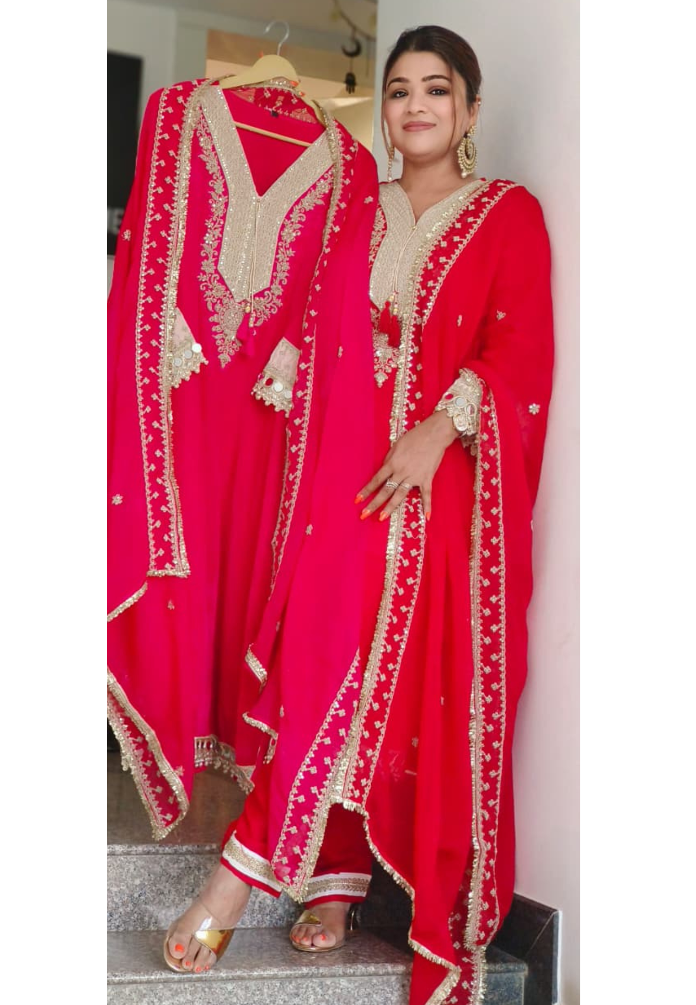 Real Mirror Elegance Beautiful Embroidery Work Radiant Full Suit Set With Dupatta In Crepe Fabric