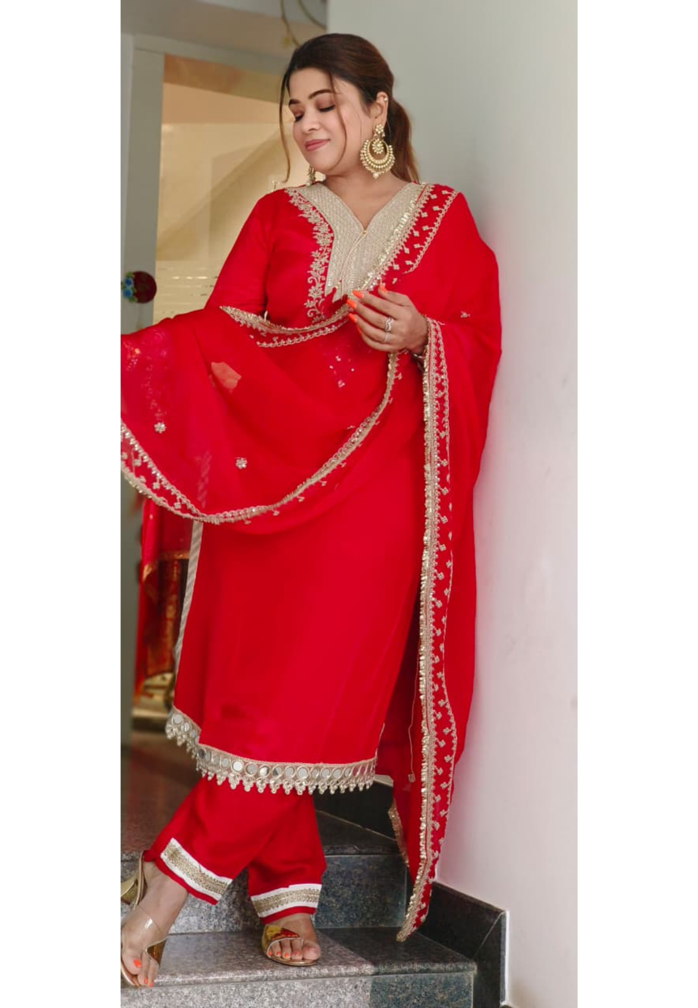 Real Mirror Elegance Beautiful Embroidery Work Radiant Full Suit Set With Dupatta In Crepe Fabric