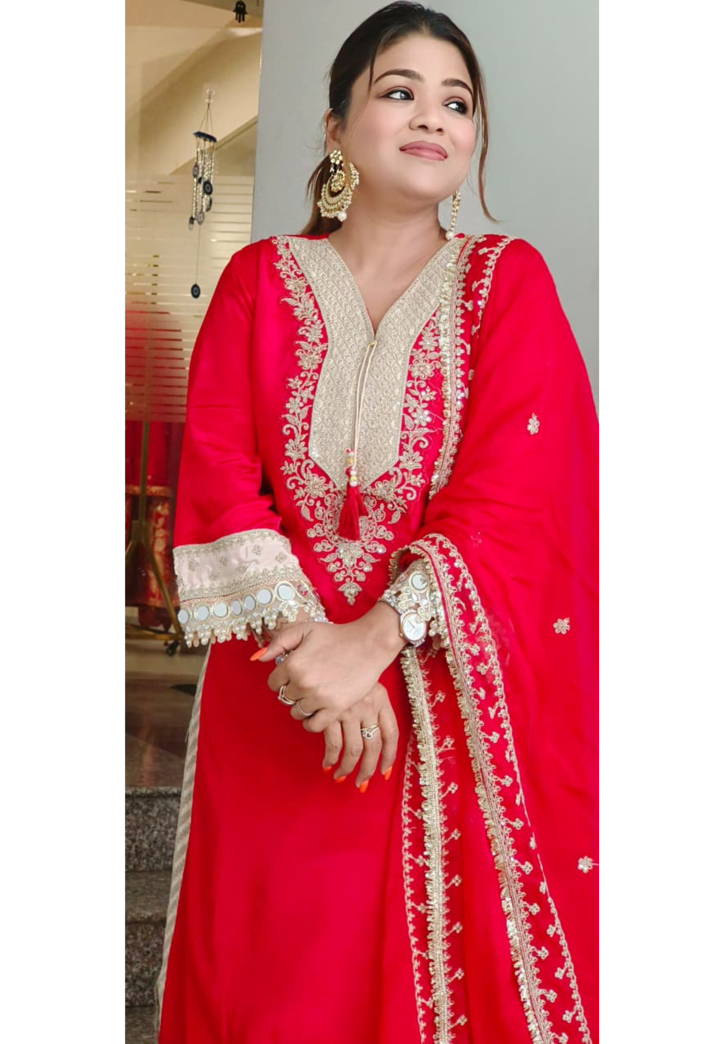 Real Mirror Elegance Beautiful Embroidery Work Radiant Full Suit Set With Dupatta In Crepe Fabric