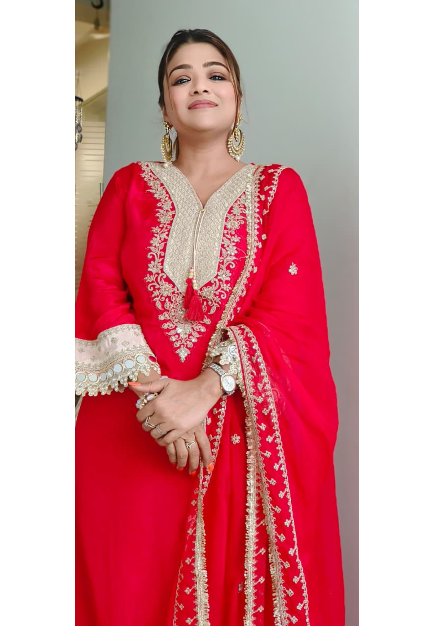 Real Mirror Elegance Beautiful Embroidery Work Radiant Full Suit Set With Dupatta In Crepe Fabric