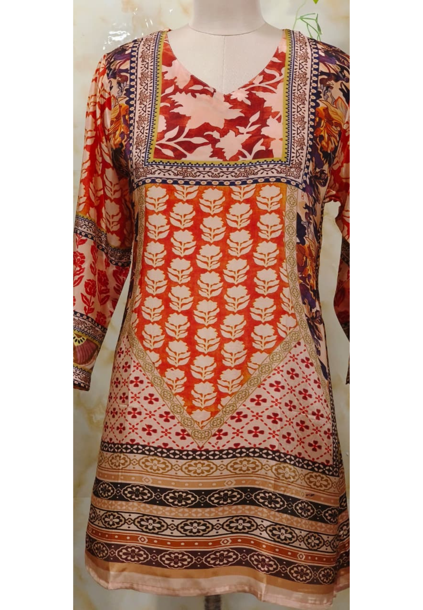 Rust Blossom Printed Motif Short Kurti Only