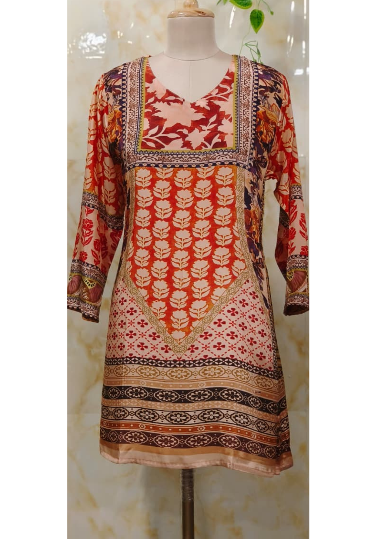 Rust Blossom Printed Motif Short Kurti Only