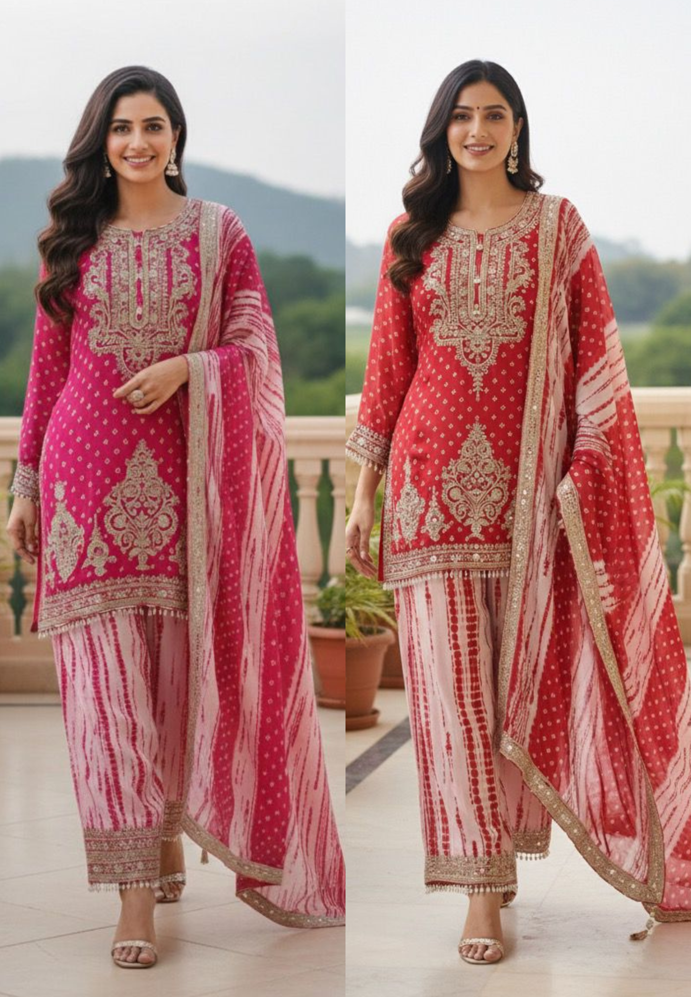 Heavily Machine With Handworked Pearl Tassel Hang Designer Full Suit Set With Dupatta Pure Fabric- 11640, 11641