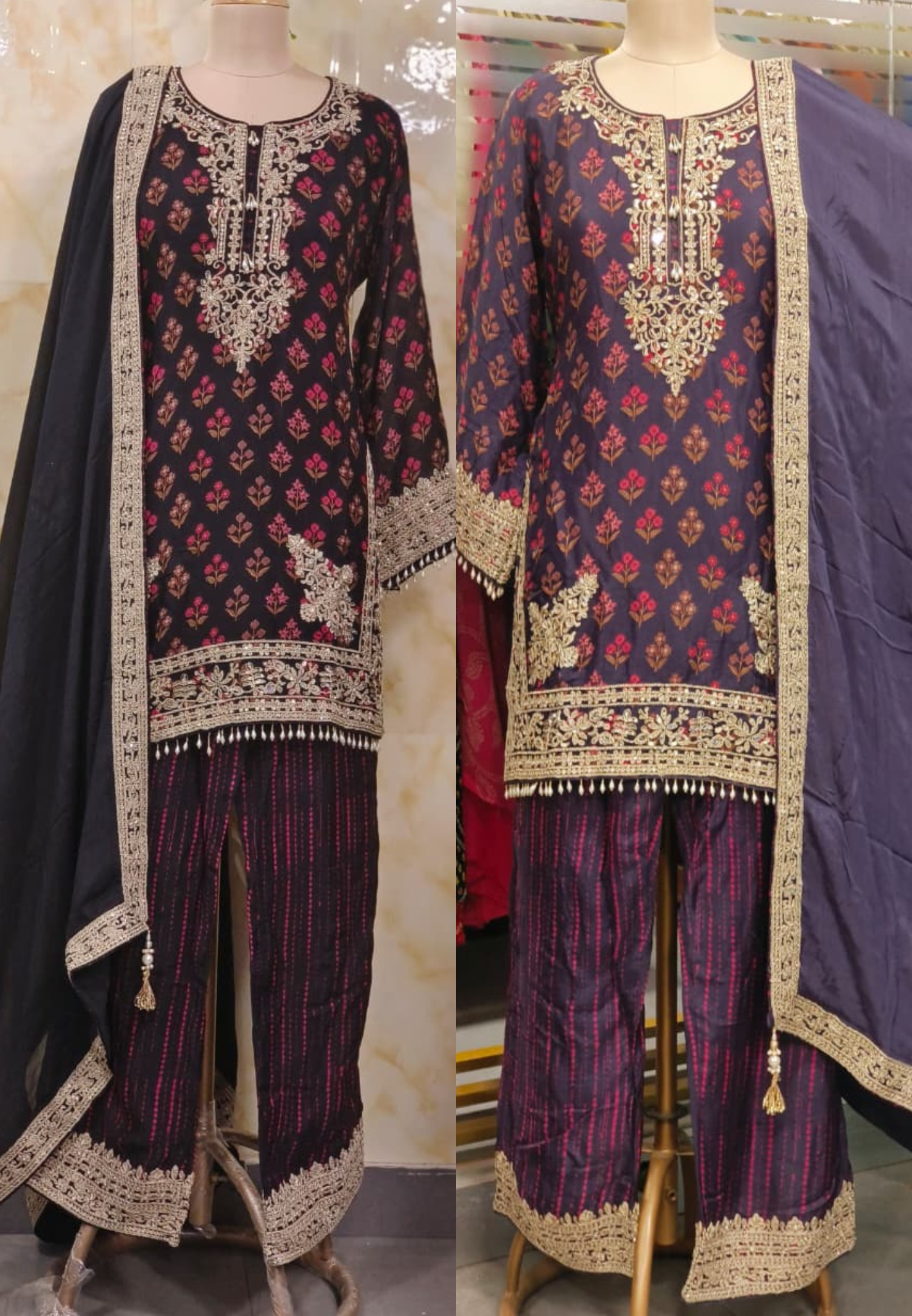 Designer Hand With Machine Work Vibrant Printed Full Suit Set With Dupatta In Pure Fabric- 11638, 11639