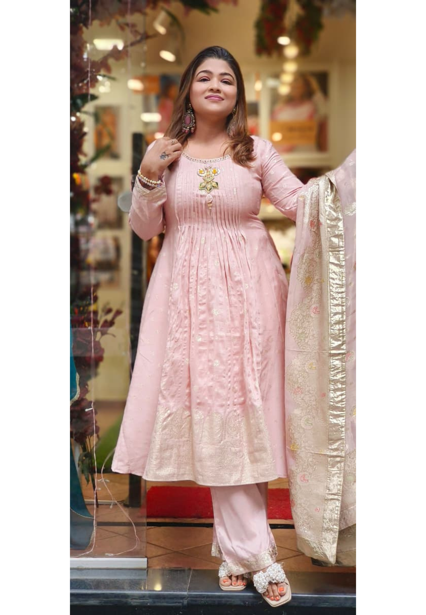 Very Unique Neck Piece Look Panel Anarkali Full Suit Set With Dupatta With Banarasi Touch In Tissue Fabric- 11540, 11541, 11452