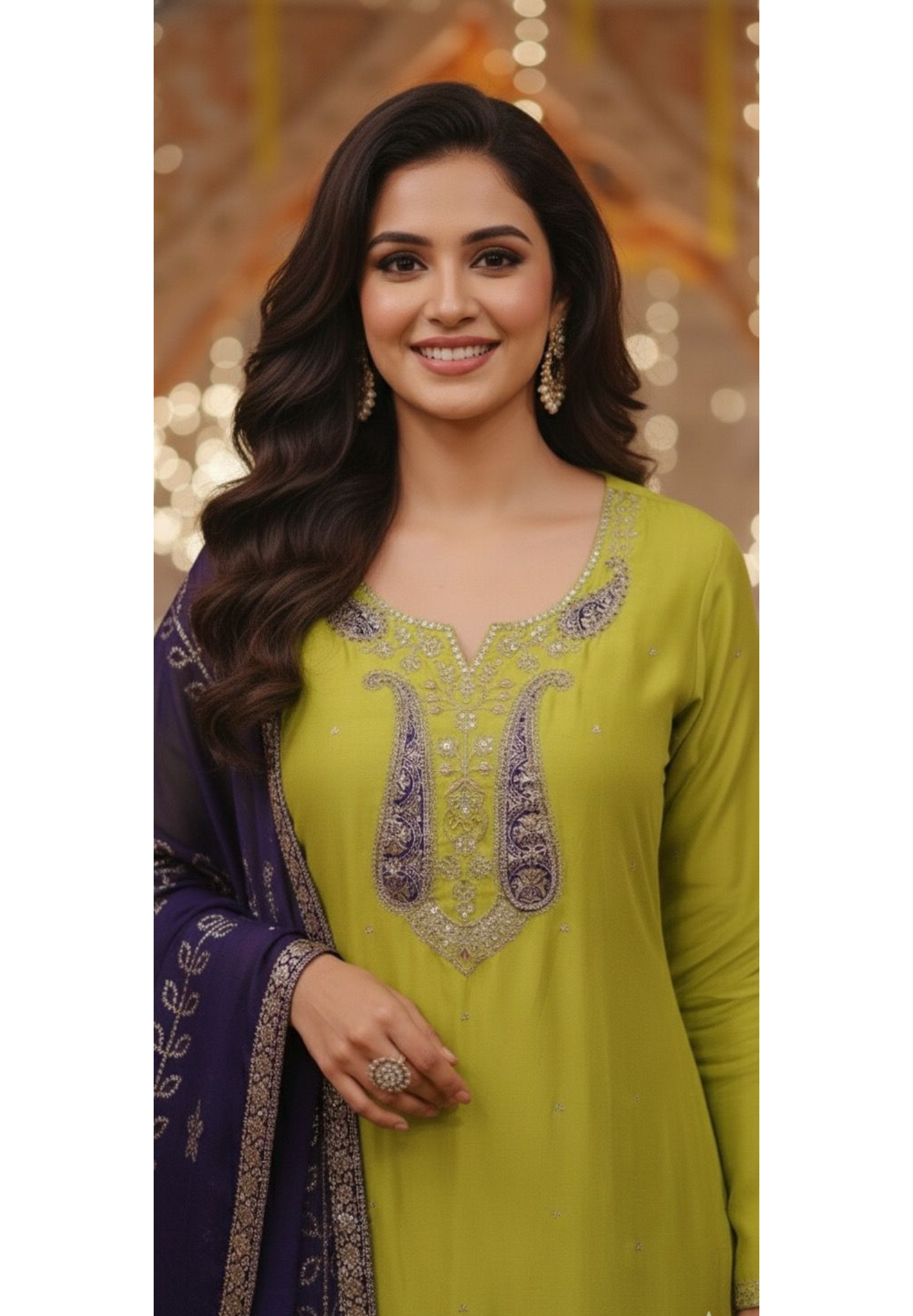 Zardosi Fronk Neck Line Solid Straight Full Suit Set With Printed Dupatta In Dola Silk Fabric- 11668