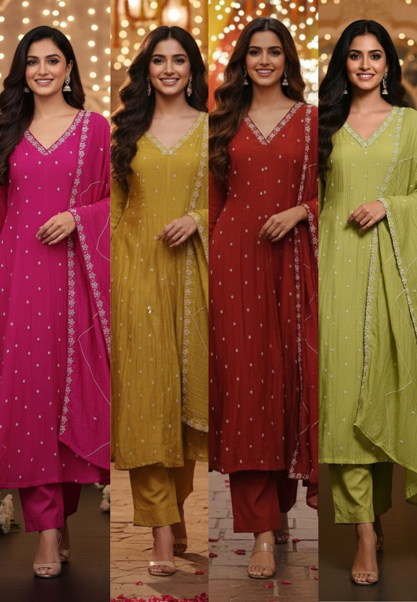 Complete Cut Dana Pearl Work Sober A-Line Panel Anarkali Full Suit Set In Mul Chanderi Fabric- 11672