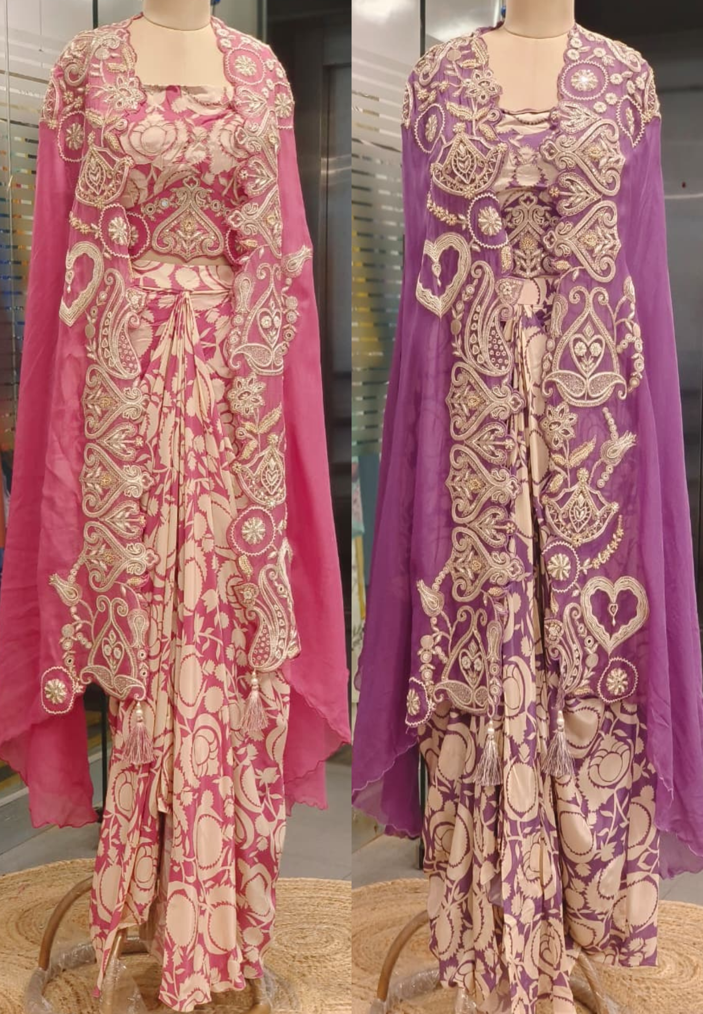 Regal Zari Embroidered Crop Top With Drape Skirt & Cut Work Shrug In Crepe Fabric- 11733, 11734