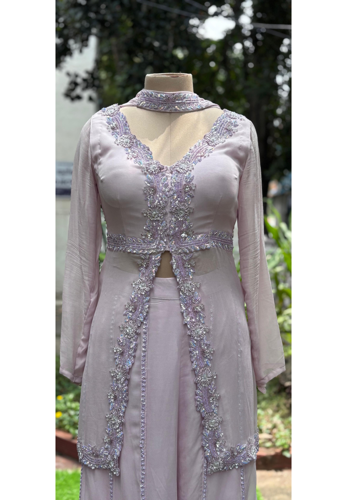 Crystal Ensemble Very Elegant Front Slit Short Kurta With Flared Panel Palazzo Bottom