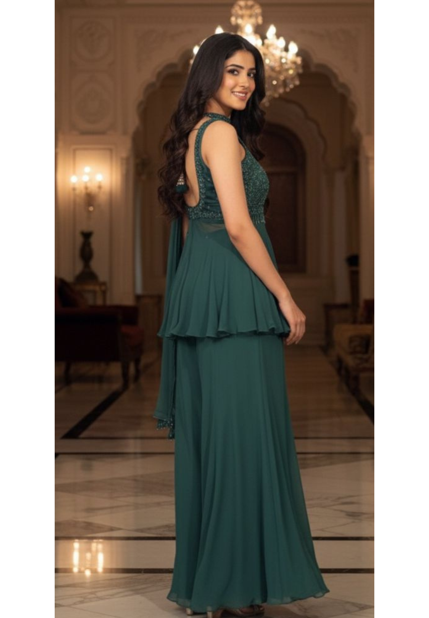 Cut Dana With Crystal Tassel Unique Short Length Round Kurta With Loose Palazzo Bottom & Chowker Dupatta- 11490