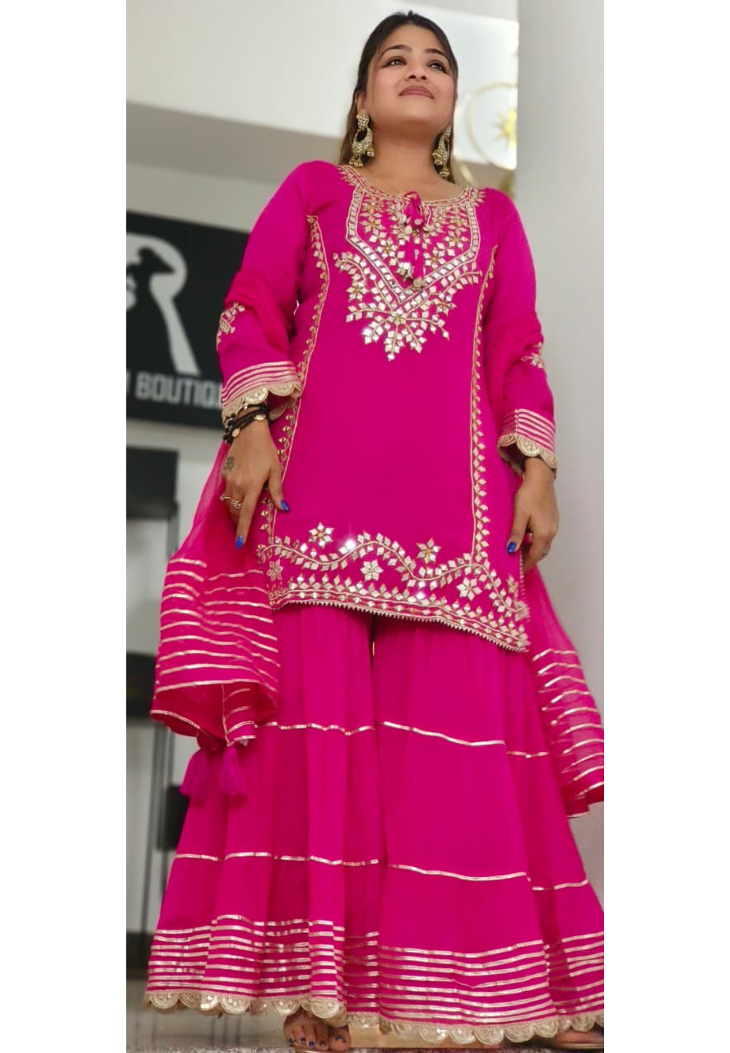 Real Mirror With Thread Embellished Short Length Kurta With Bordered Skirt Bottom In Chinon Fabric-  11956, 11957