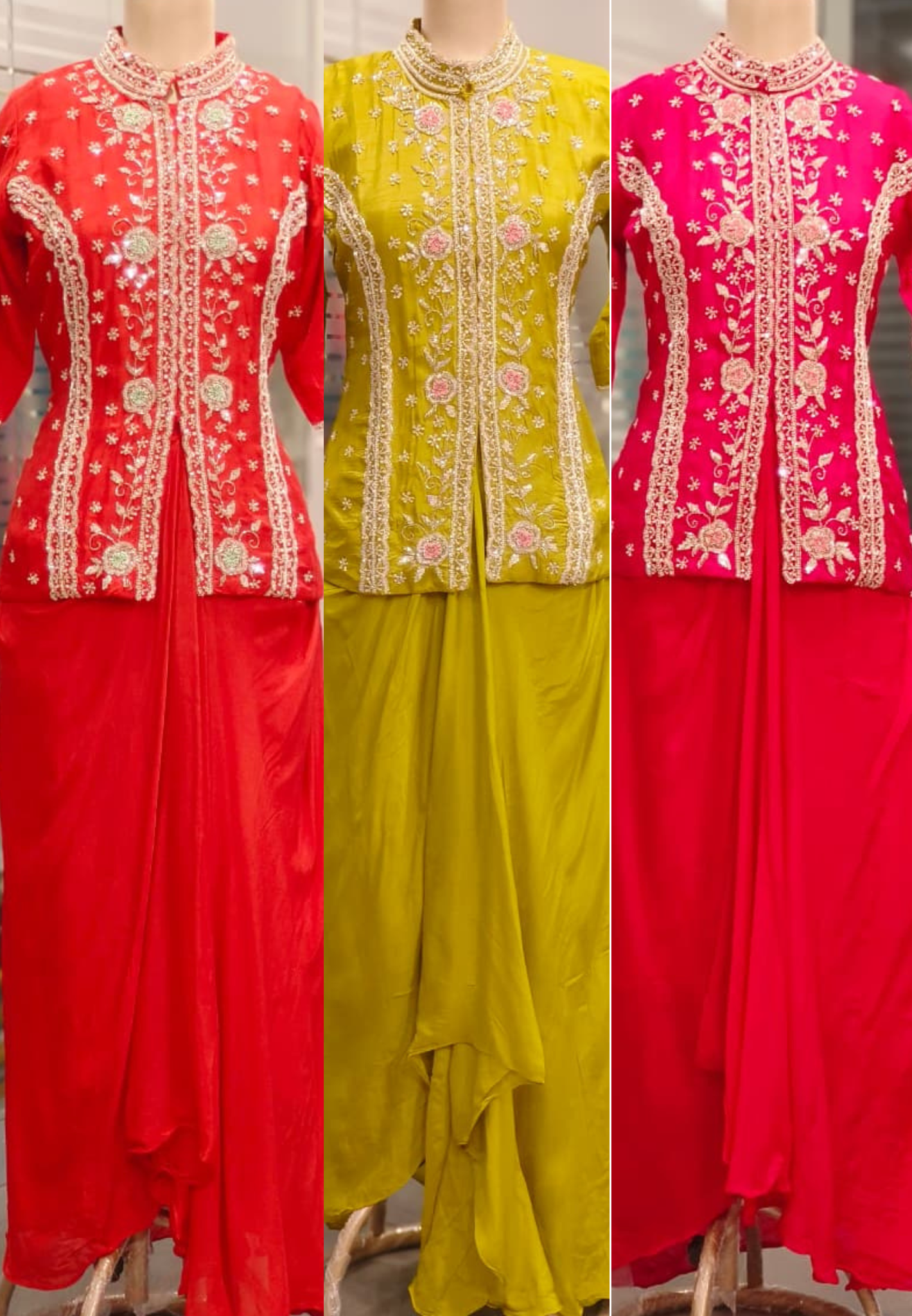 Beautiful Cut Dana Hand Embroidered Work Tasselled Short Kurta & Drape Skirt Indo Western Wear