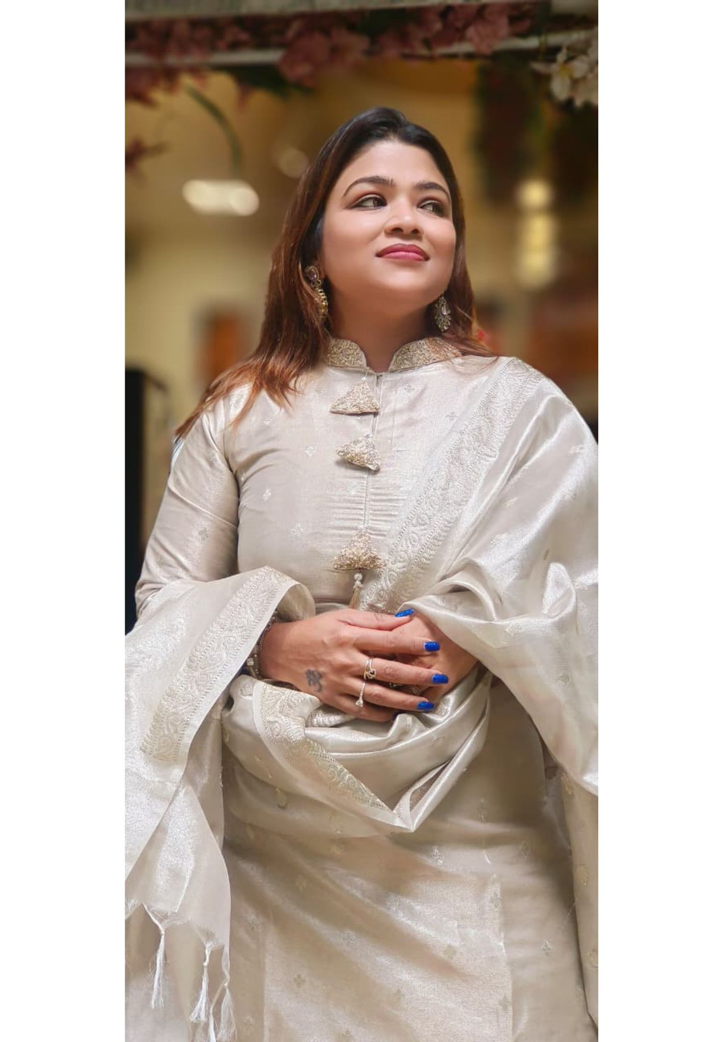 Golden Elegance Zardosi Work Tasseled Full Suit Set With Dupatta In Tissue Fabric-12018