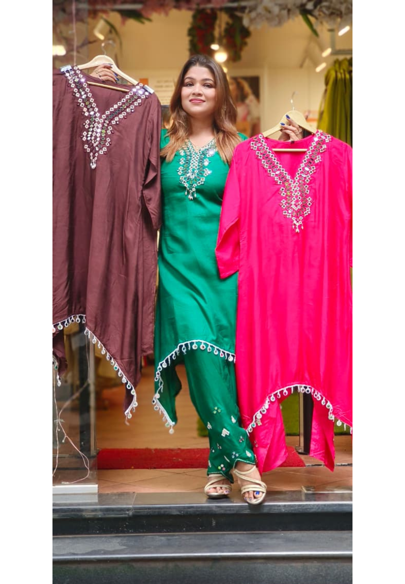 Real Mirror Front Neck Line Solid High Low Stylish Kurta Pant Set-12006,12007,12008,