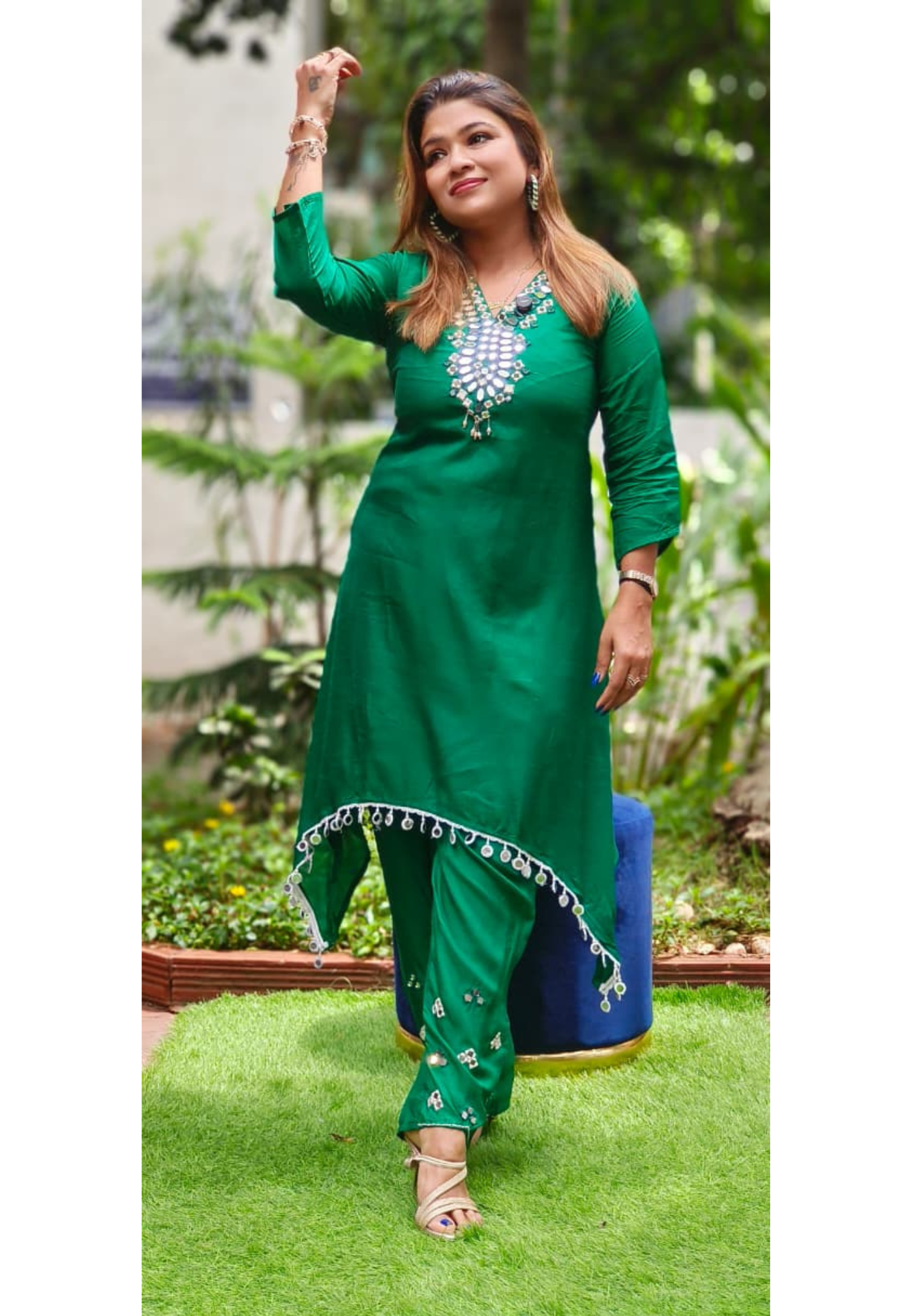 Real Mirror Front Neck Line Solid High Low Stylish Kurta Pant Set-12006,12007,12008,