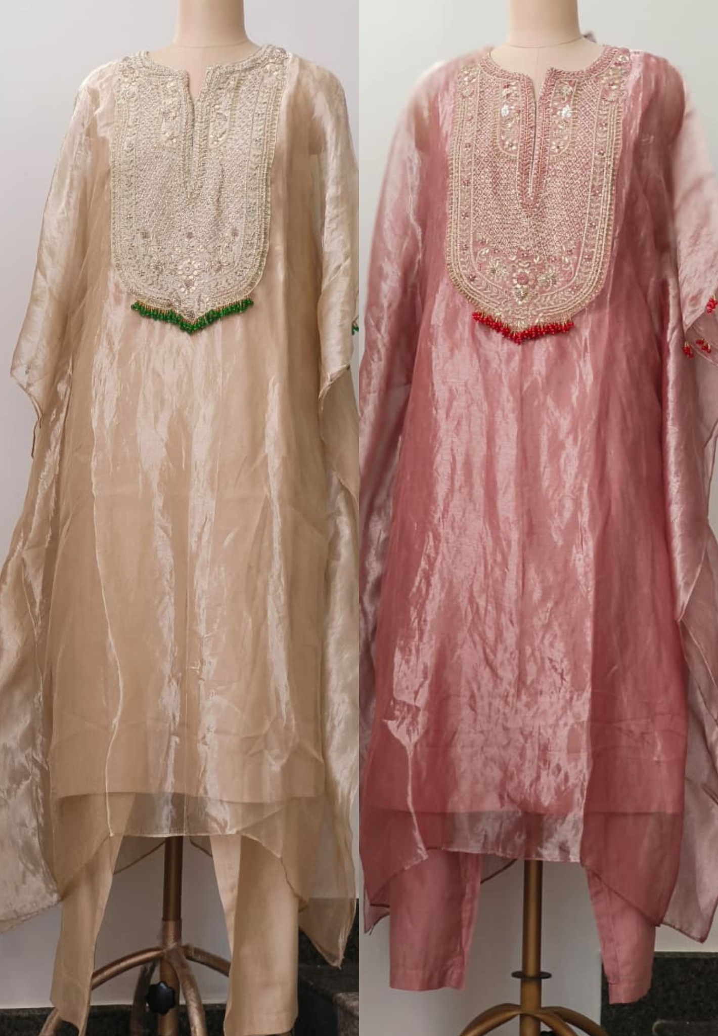 Premium Pure Tasselled Handwork Tissue Kaftan With Coordinated Inner & Bottom