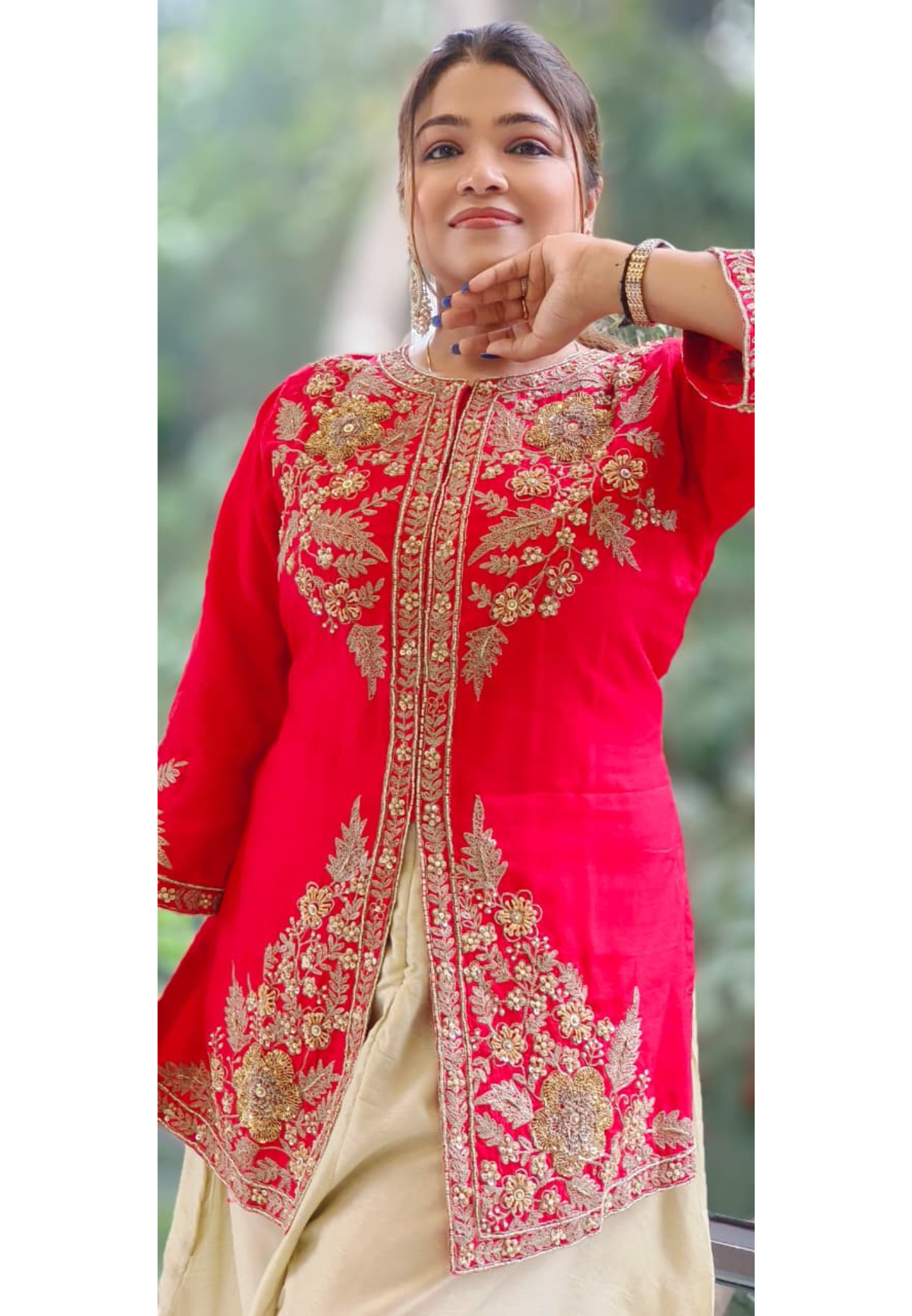 Front Slit Grand Work Short Length Kurta With Designer Harem Bottom- 12147