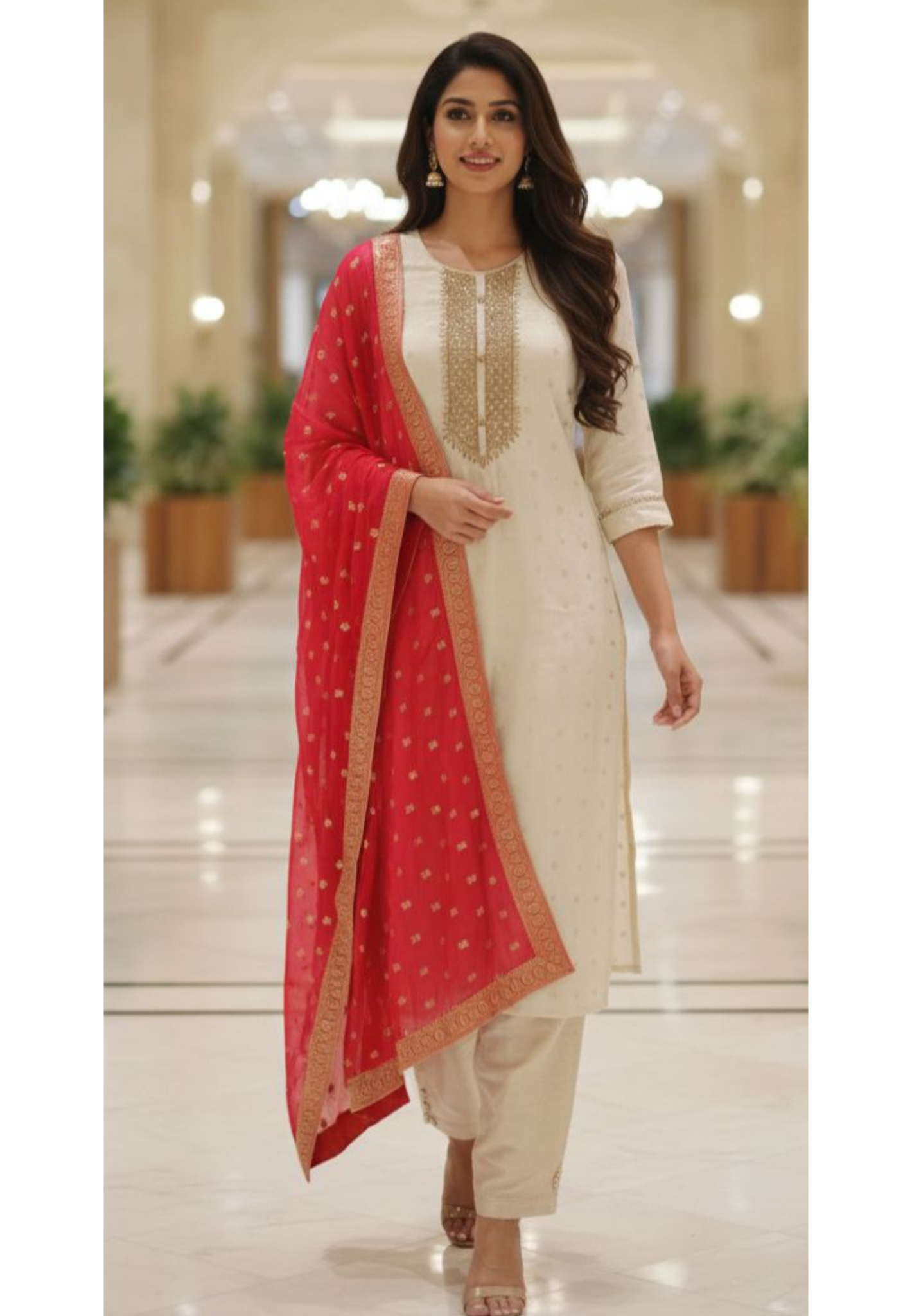 Tissue Brocade Touch Neck Line Full Suit Set With Vibrant Dupatta- 12407