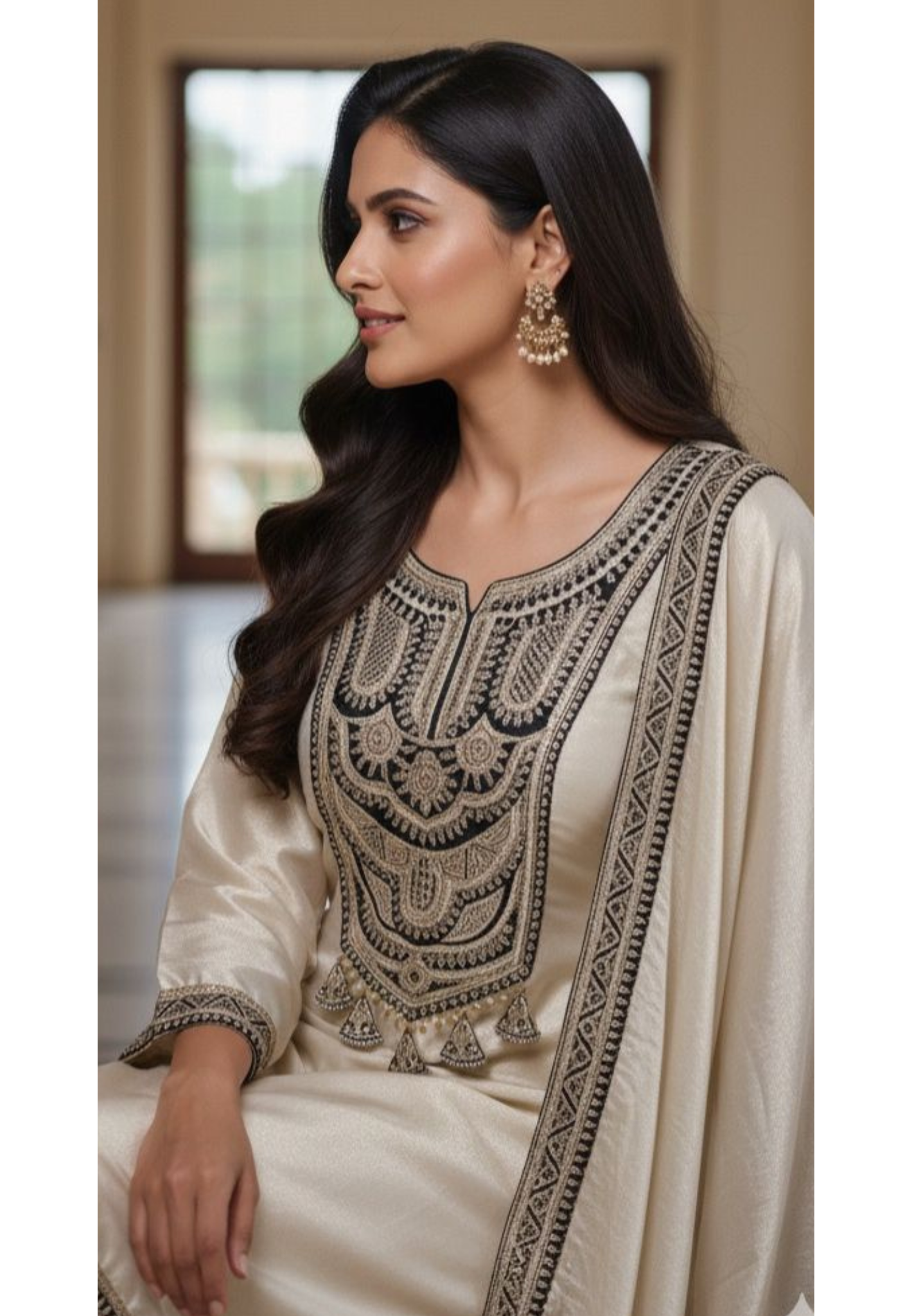 Royal Embroidered With Tassel Full Suit Set With Dupatta In Tissue Fabric- 12529