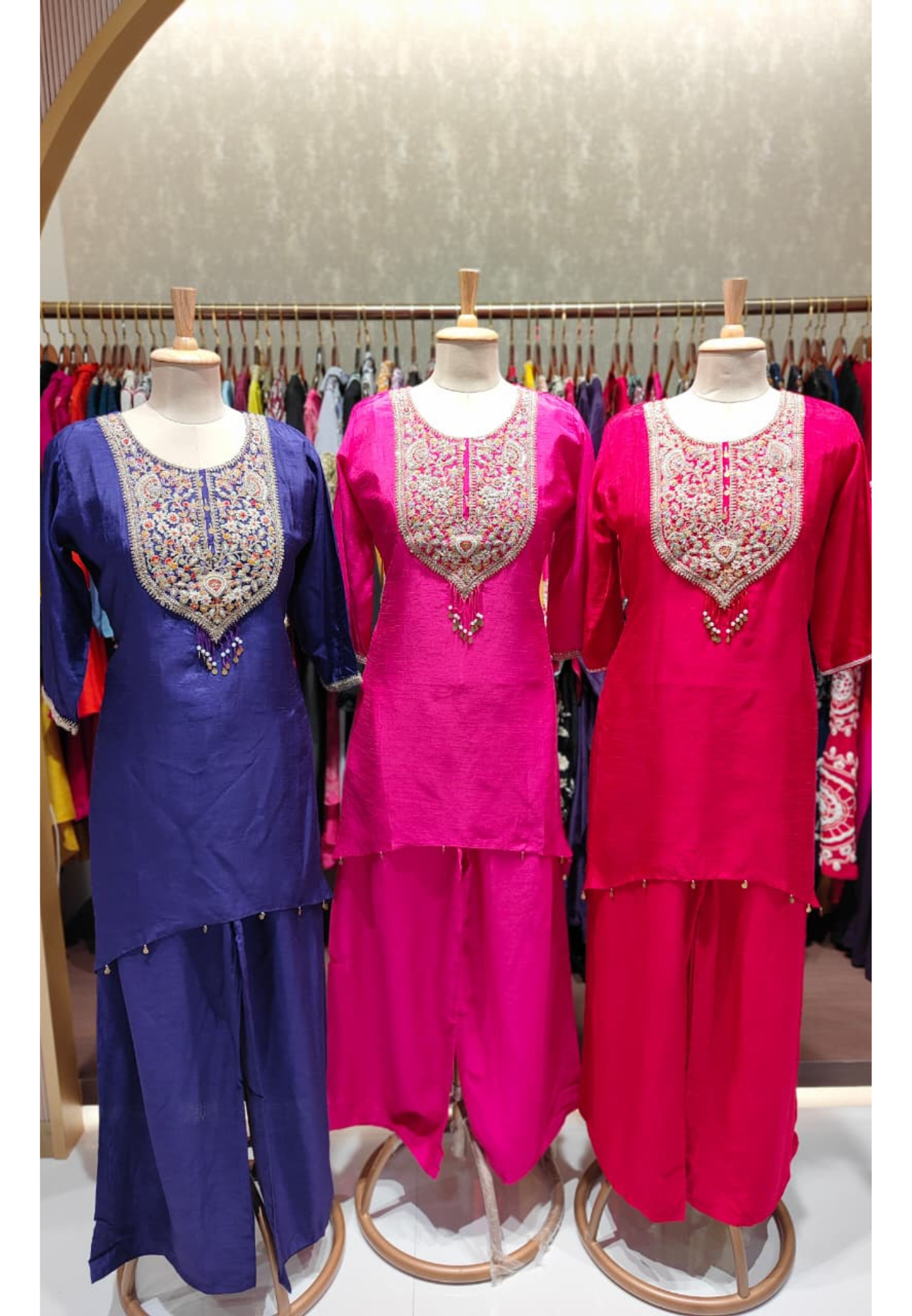 Floral Embroidery With Tassel High Low A-Line Kurta Pant Set In Dola Silk Fabric- 12463