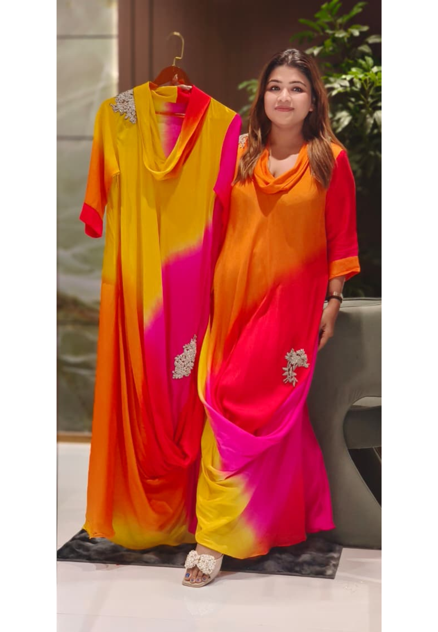 Ombre Multicolor Mix Cowl Style Gown- 12400