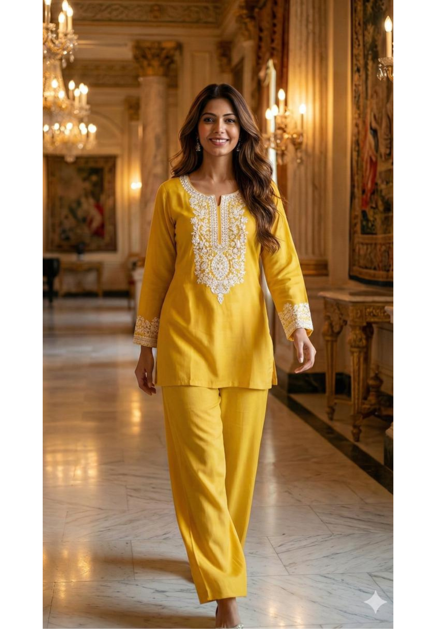 Thread Embroidered Chikankari Look Solid Kurta Pant Set