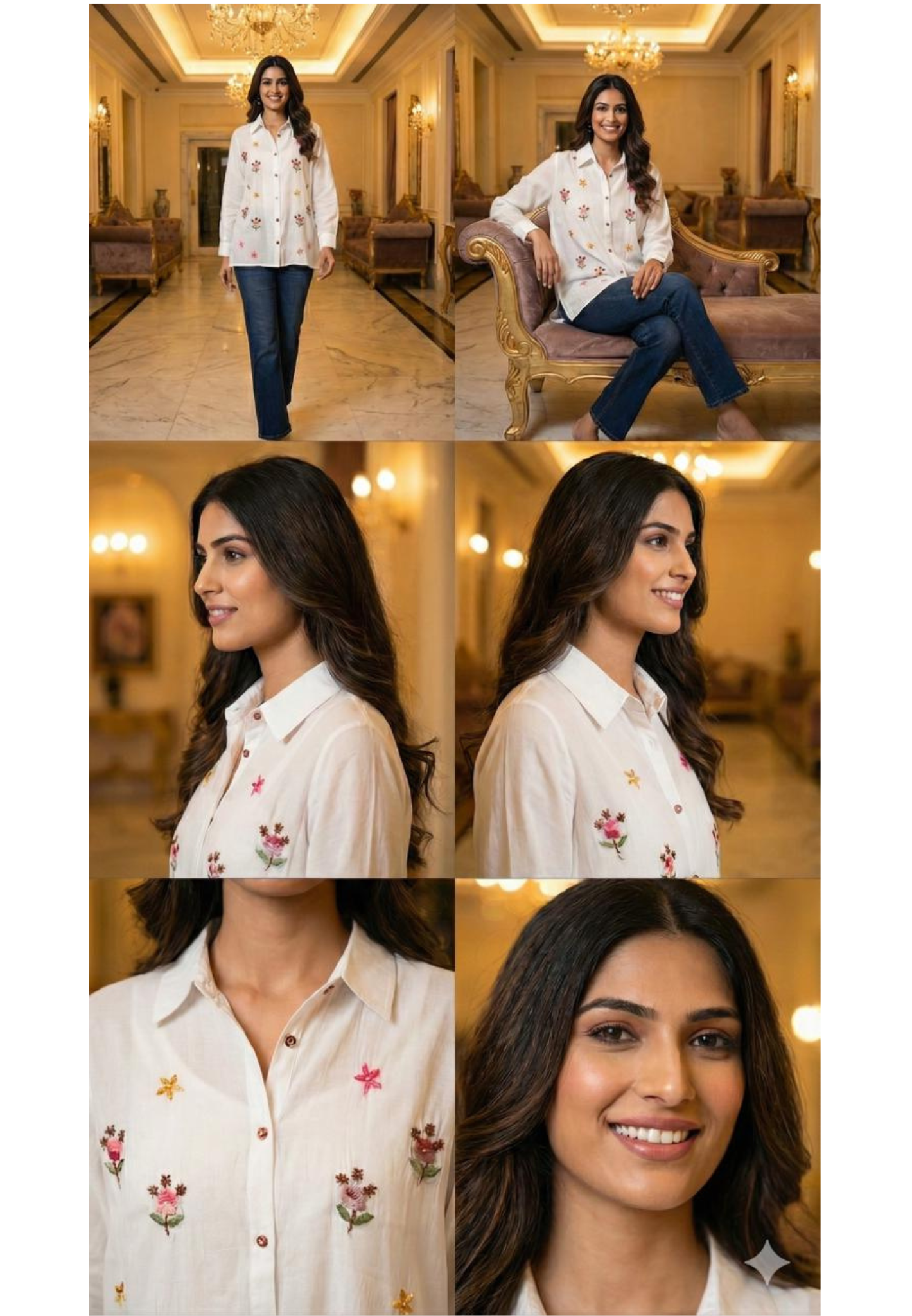 Elegant Surat Mul Chanderi Floral Embroidery Shirt with Premium Buttons, Semi-Sheer Look(Inner Inside)-12747