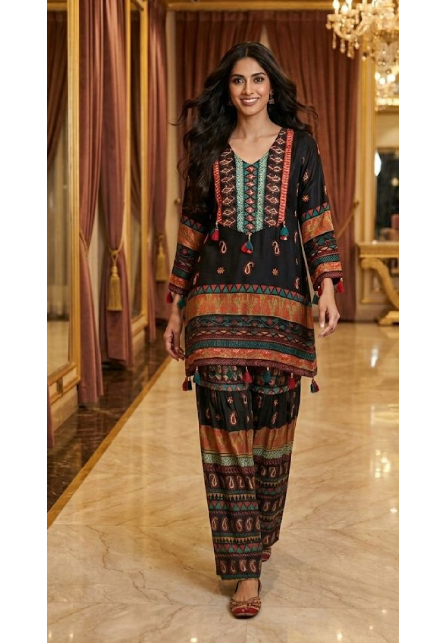 Premium Co-Ord Set in Stylish Printed Top & Matching Loose Bottom