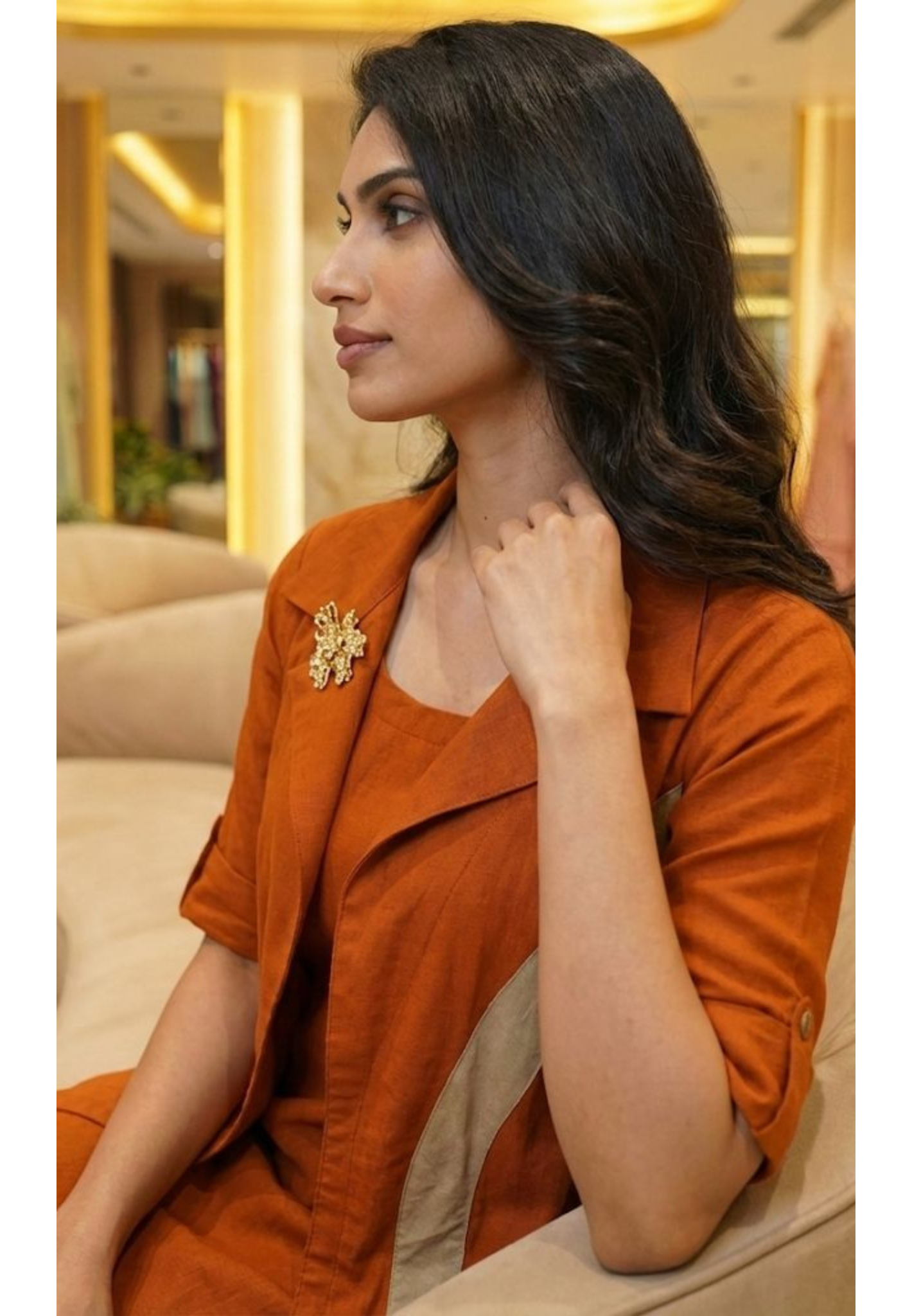 Contemporary Glaze Cotton Layered Dress with Inner And  Collared Shrug,Chic Contrast Pattern on Side-1274,12742 DISPATCHING AFTER 25 DAYS