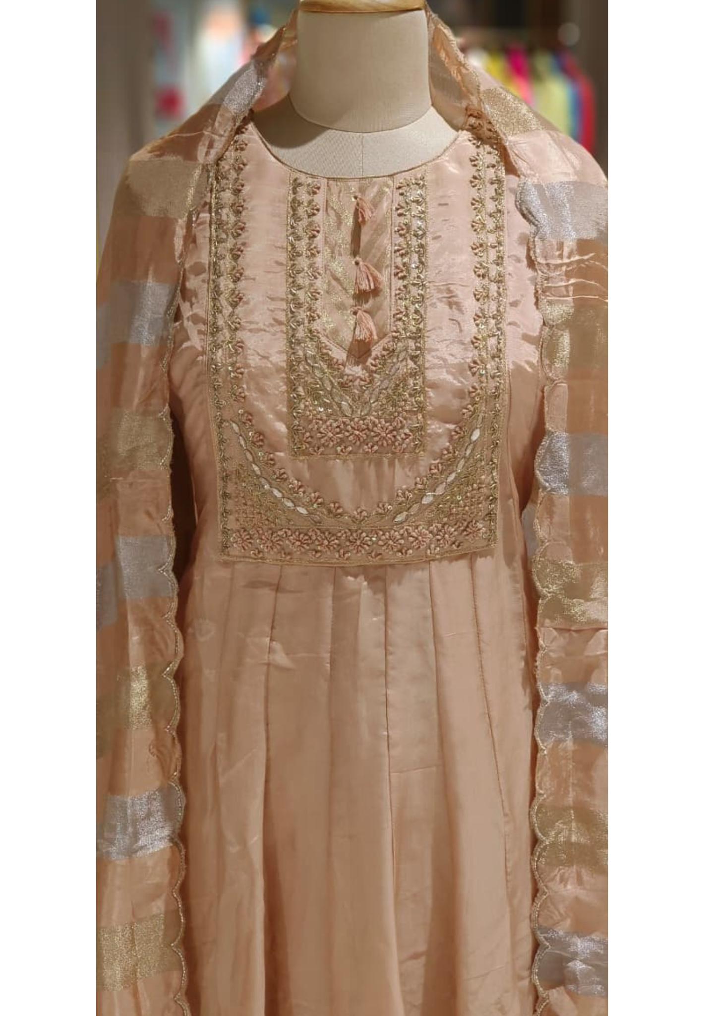 Premium HO Silk & Tissue Kali Anarkali Suit with Intricate Hand Embroidery & Layered Hem Design with Bottom And Dupatta-12795,12796