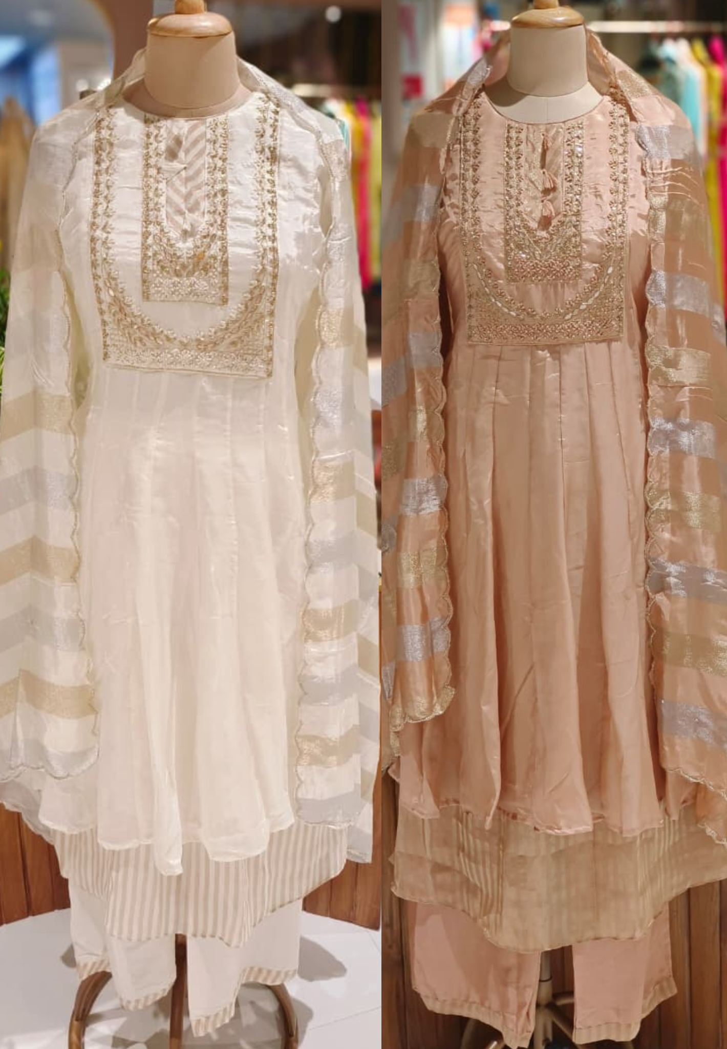 Premium HO Silk & Tissue Kali Anarkali Suit with Intricate Hand Embroidery & Layered Hem Design with Bottom And Dupatta-12795,12796