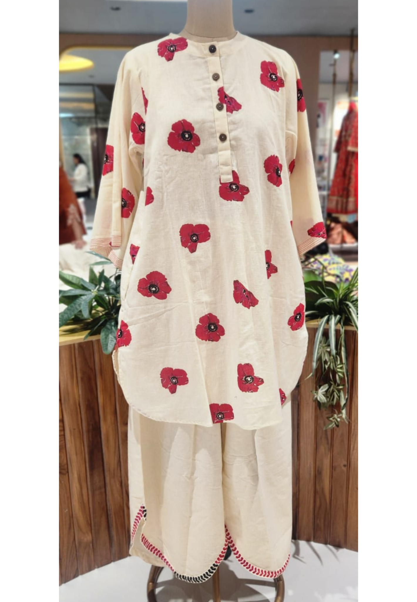 Giant Vibrant Flower Patch Mandarin Collared Co-Ord Set In Flex Cotton Fabric