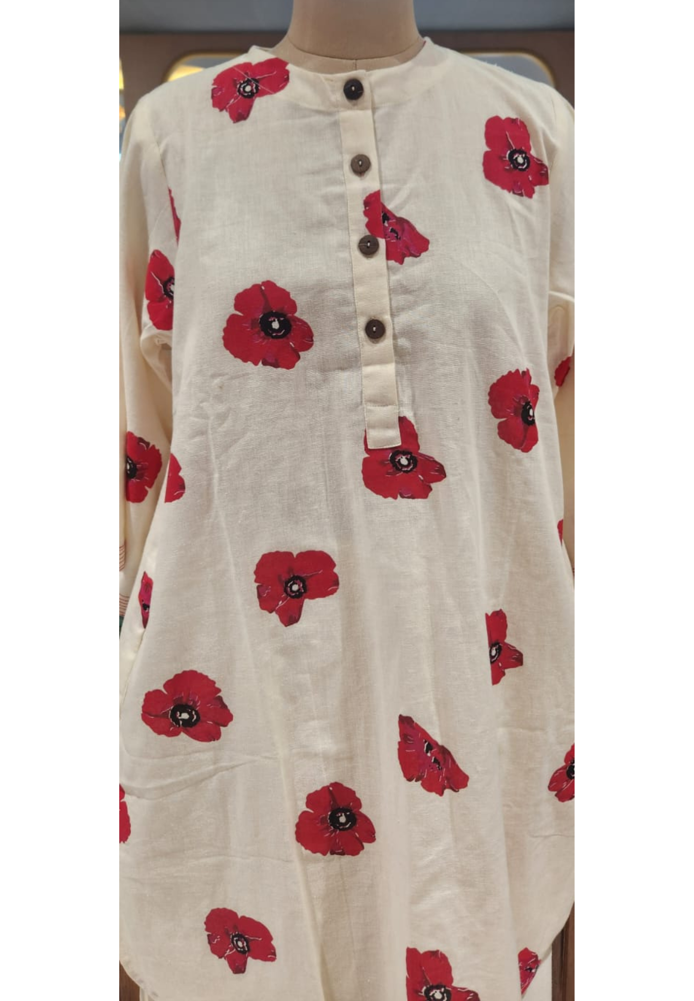 Giant Vibrant Flower Patch Mandarin Collared Co-Ord Set In Flex Cotton Fabric