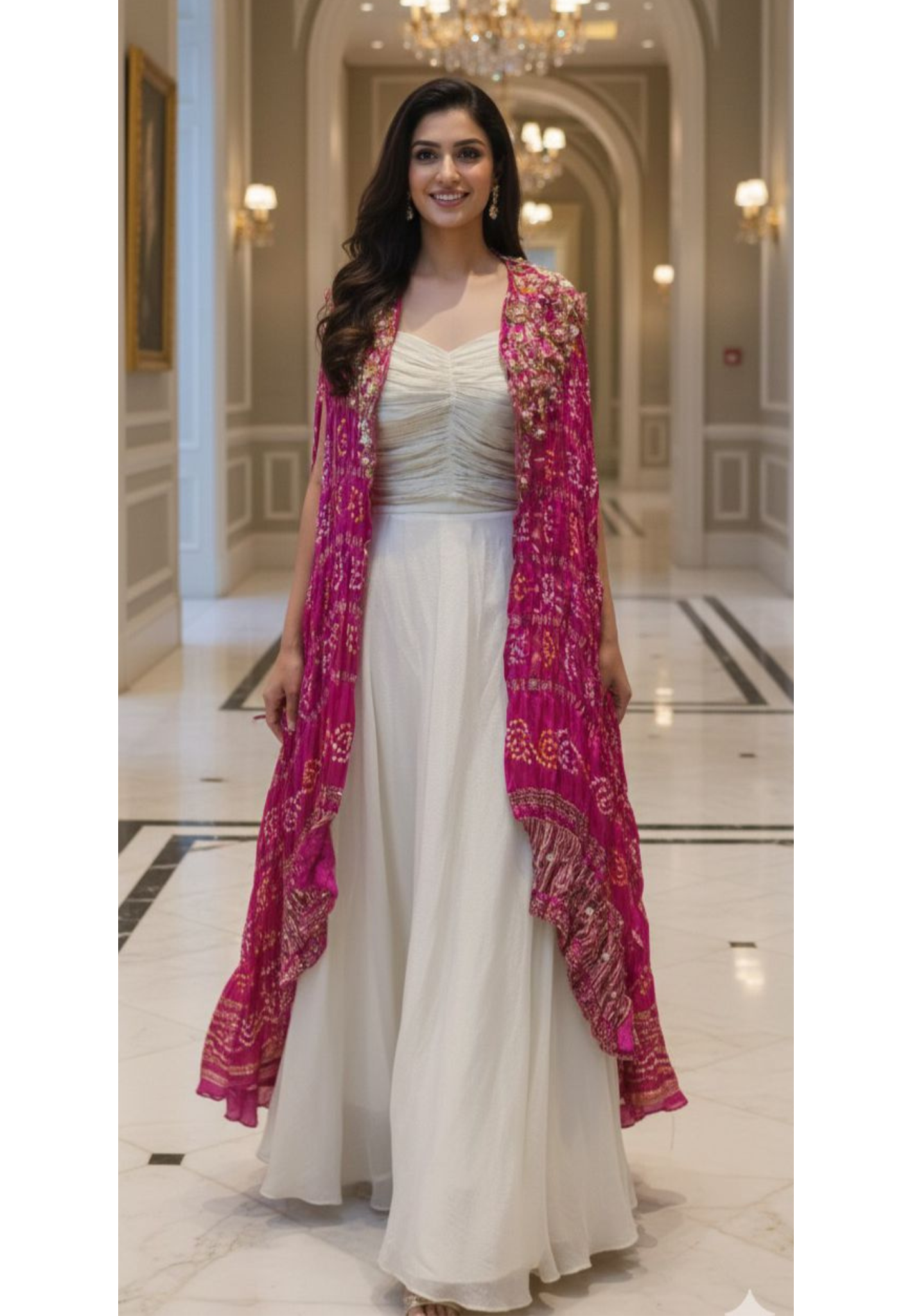 Bandhej Glance Handworked Cape With Plated Crop Top & Plain Skirt- 12685