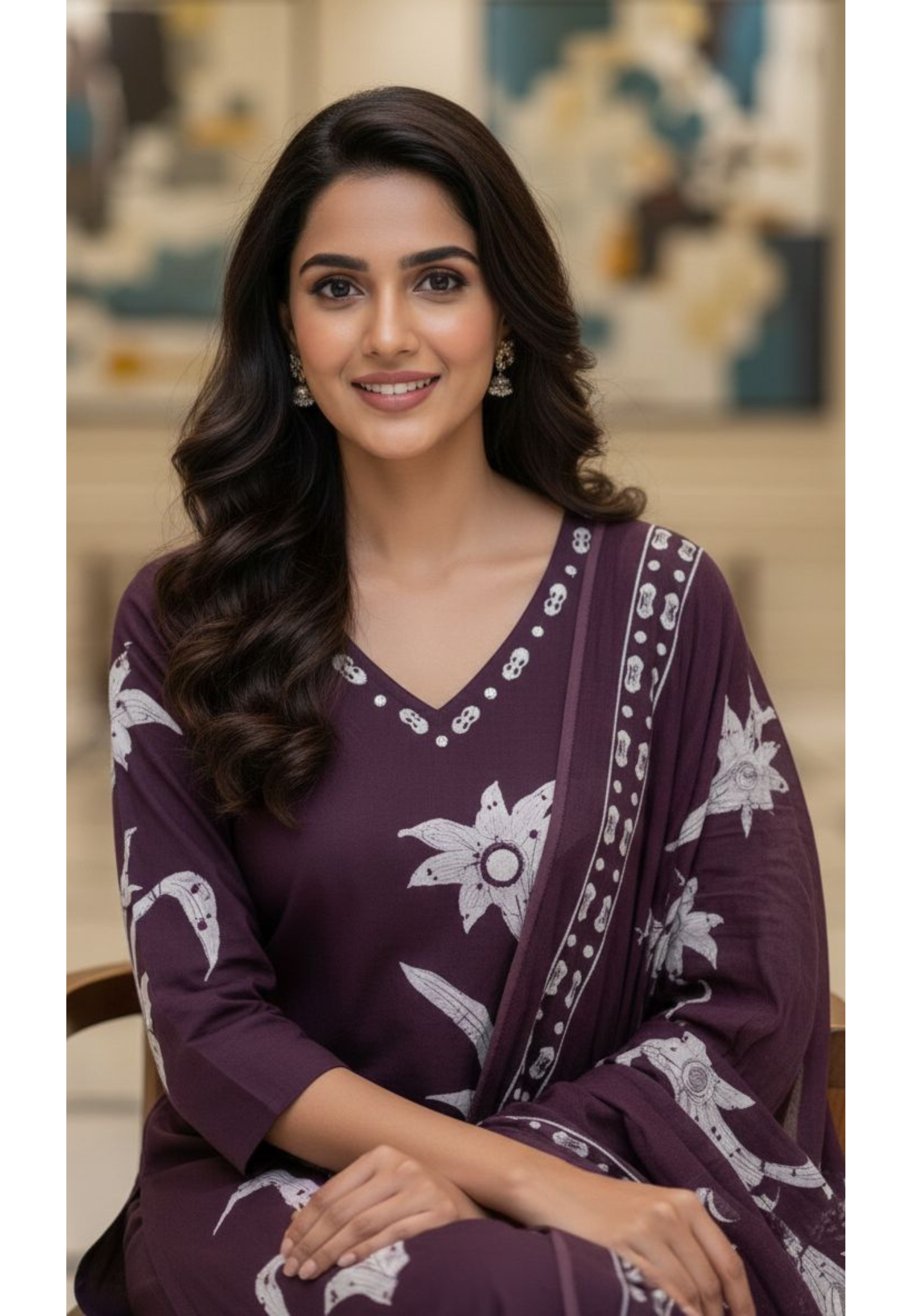 Foil Mirror Printed Straight Cotton Full Suit With Matching Dupatta & Bottom- 12991