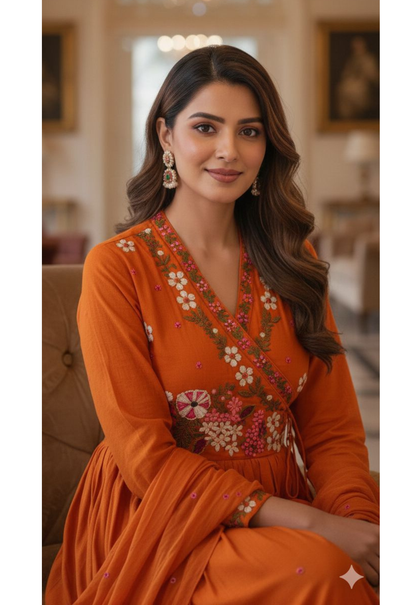 Cross Stitch Look Floral Embroidery Angrakha Pattern Anarkali Full Suit Set With Dupatta In Cotton Fabric-13015