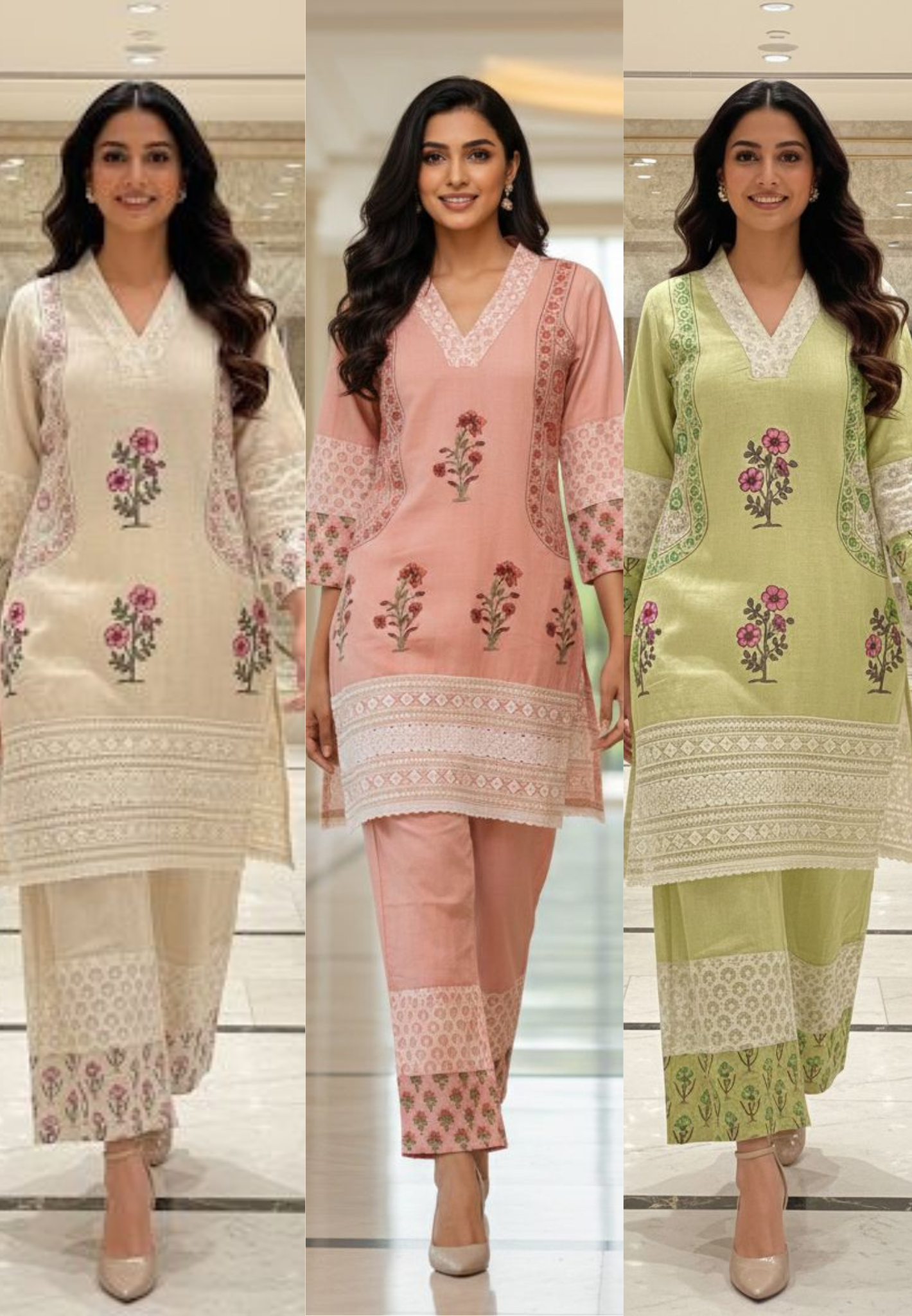 Pastel Elegance Soft Tone Embroidery With Printed Kurta Pant Set In Flex Cotton Fabric- 13016