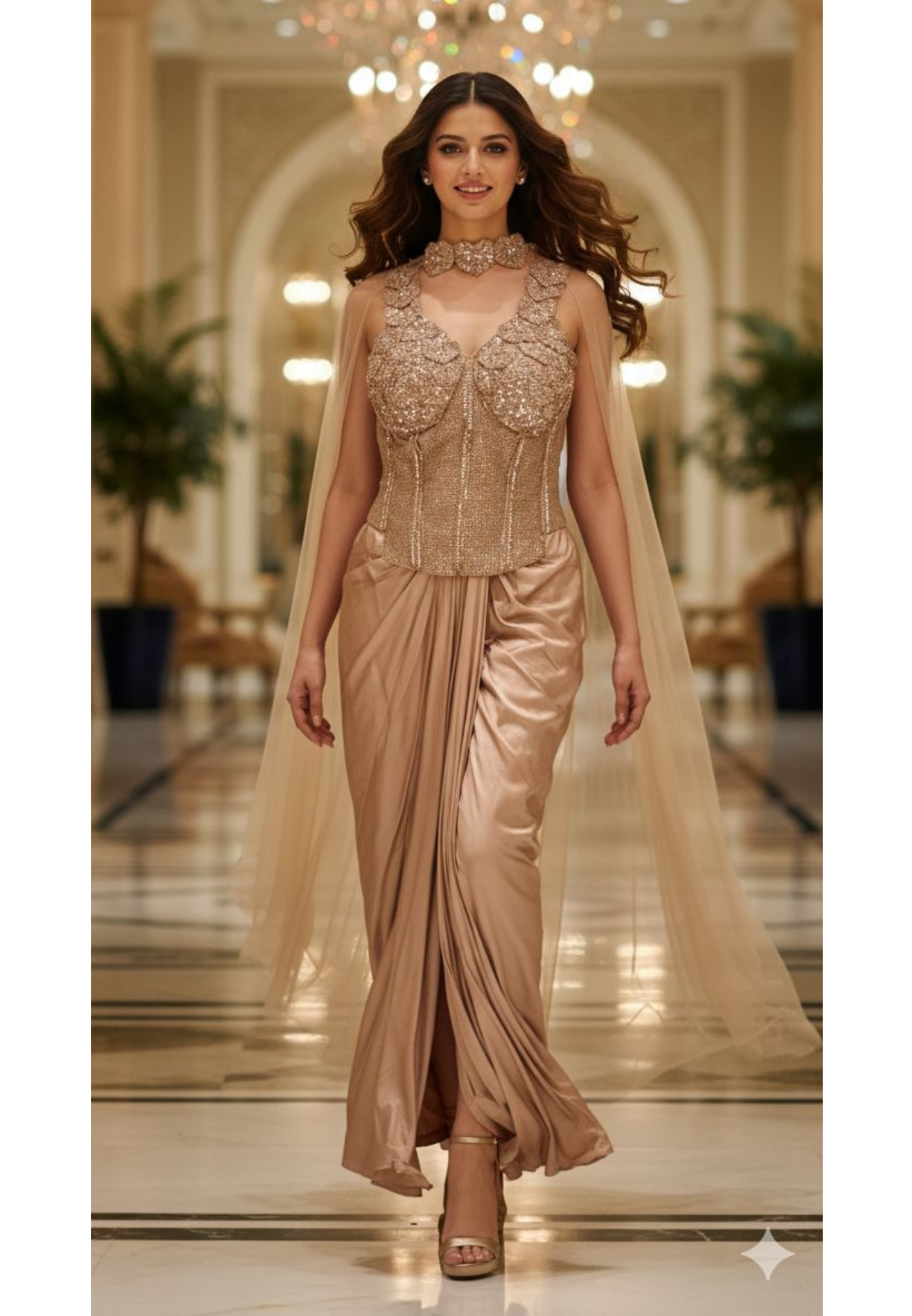 Glamorous Shimmery Hand Worked Busted Blouse Designer Drape Skirt- 11620 (Dispatching After 45 Days On Orders)