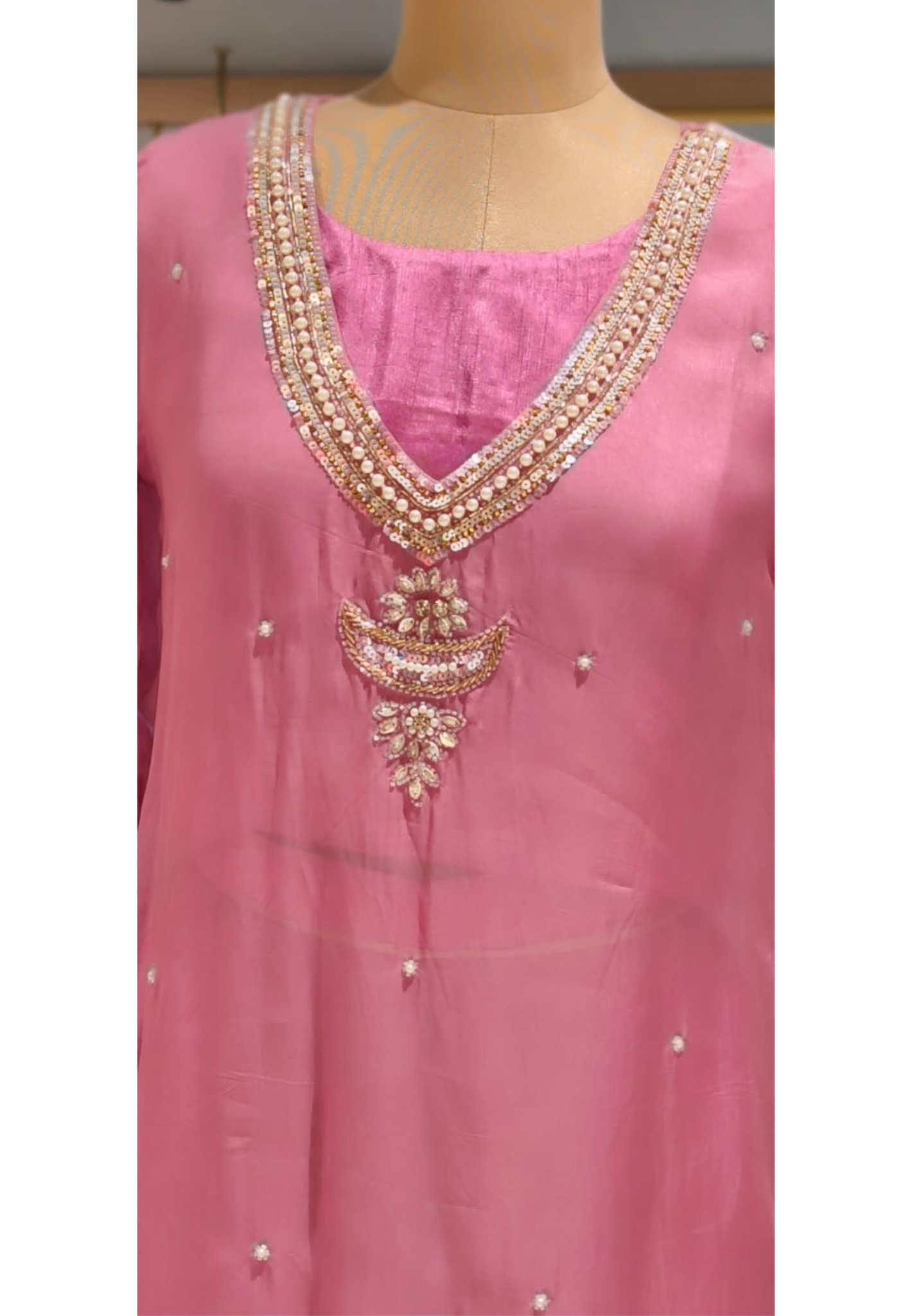 Ivory Meadow Elegant Neck Line Tissue Outer With Kurta & Bottom- 12725