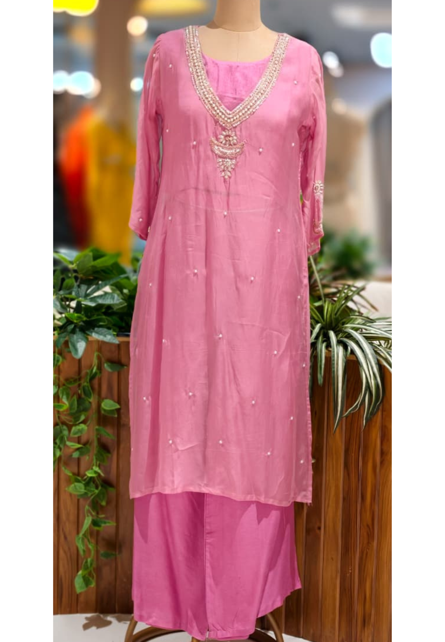 Ivory Meadow Elegant Neck Line Tissue Outer With Kurta & Bottom- 12725