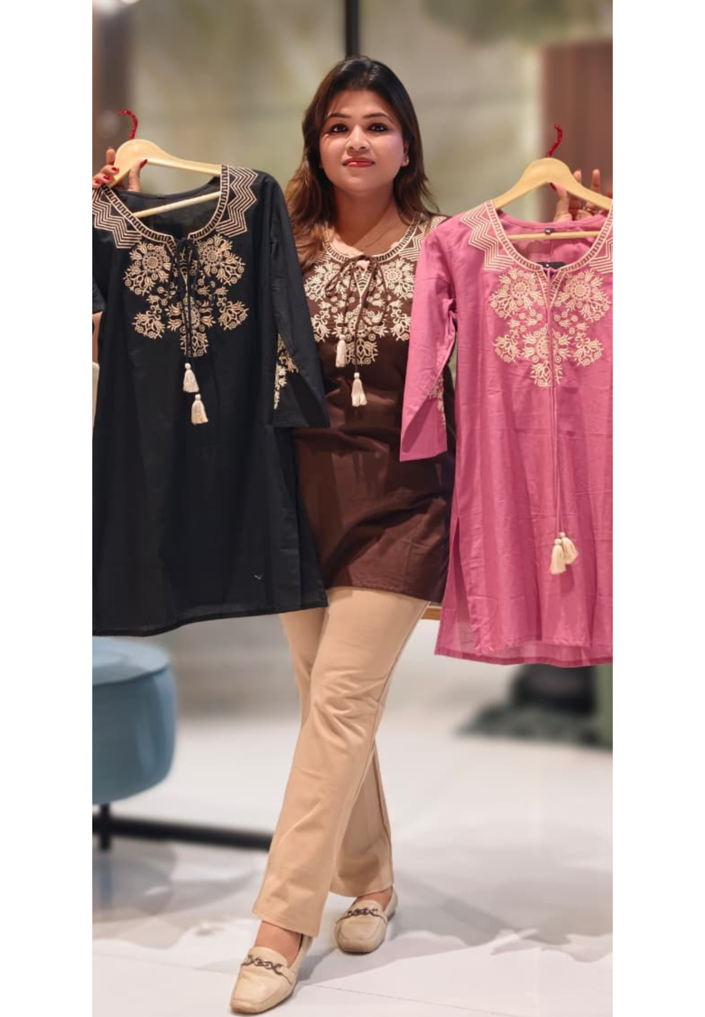Beautifully Embroidered Thread Tasseled Cotton Short Kurti Only- 13018 (Dispatching After 12 Days)