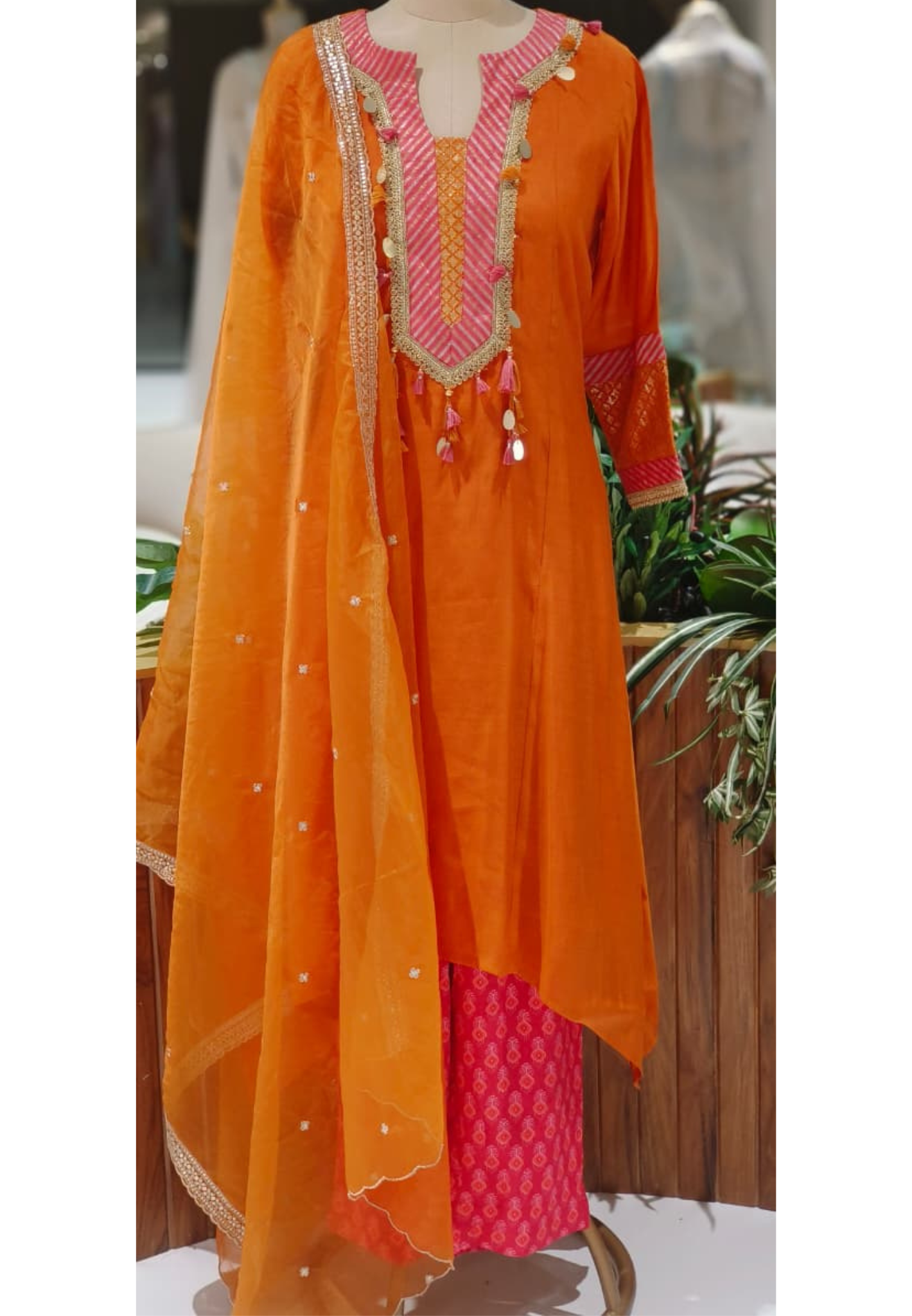 Boho Chic Designer A-Line Full Suit Set With Inner Bottom & Dupatta- 12926,27