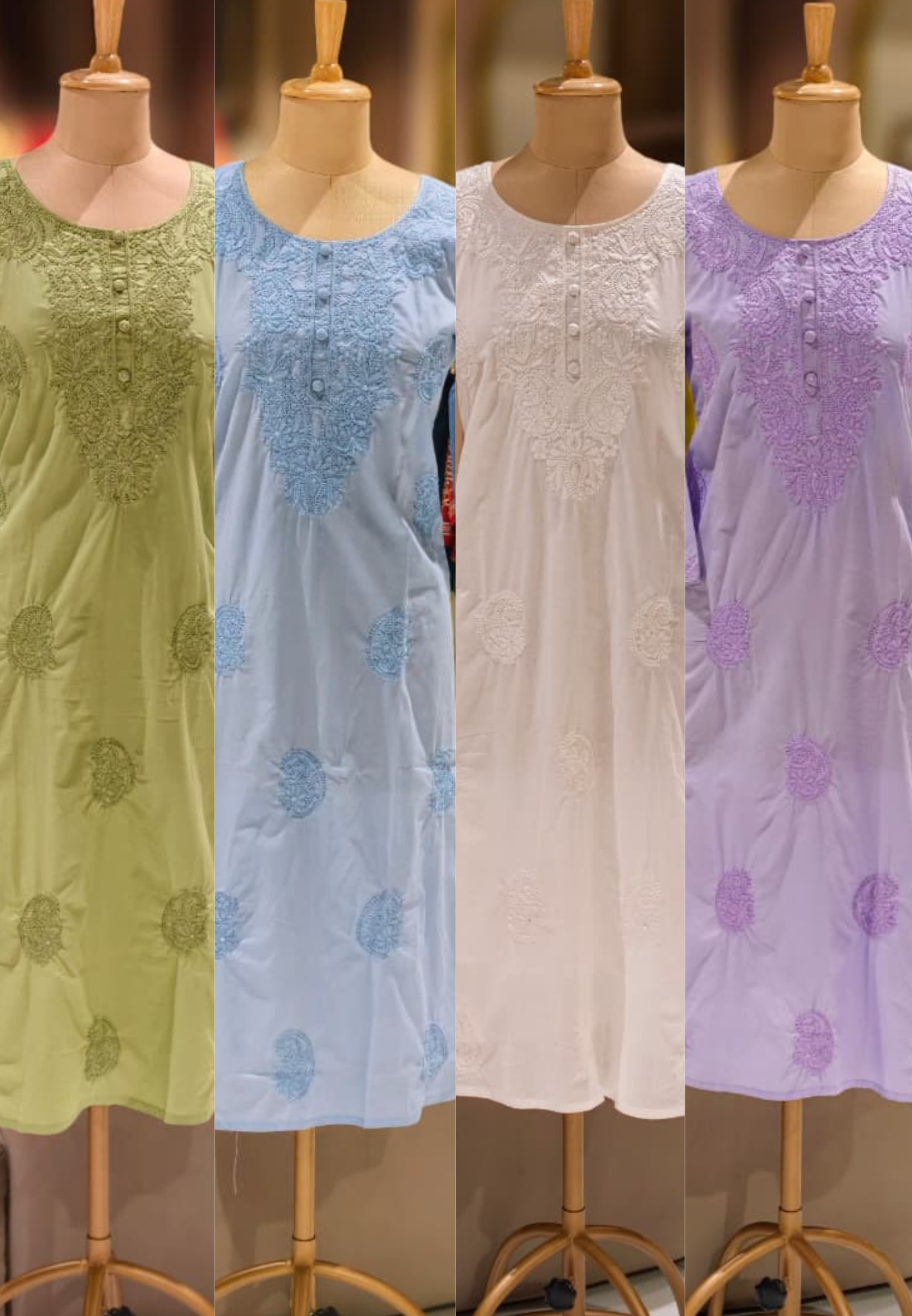 Chikankari Pastel Shade Buttoned Cotton Kurti Only- 13060