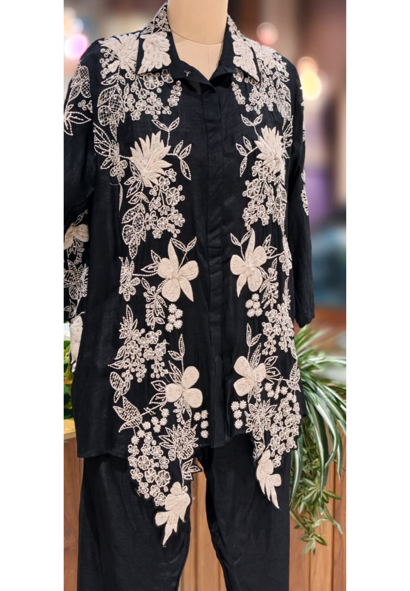 Pure Thread Embroidery With Sequin Upwork Floral Co-Ord Set In Silk Fabric