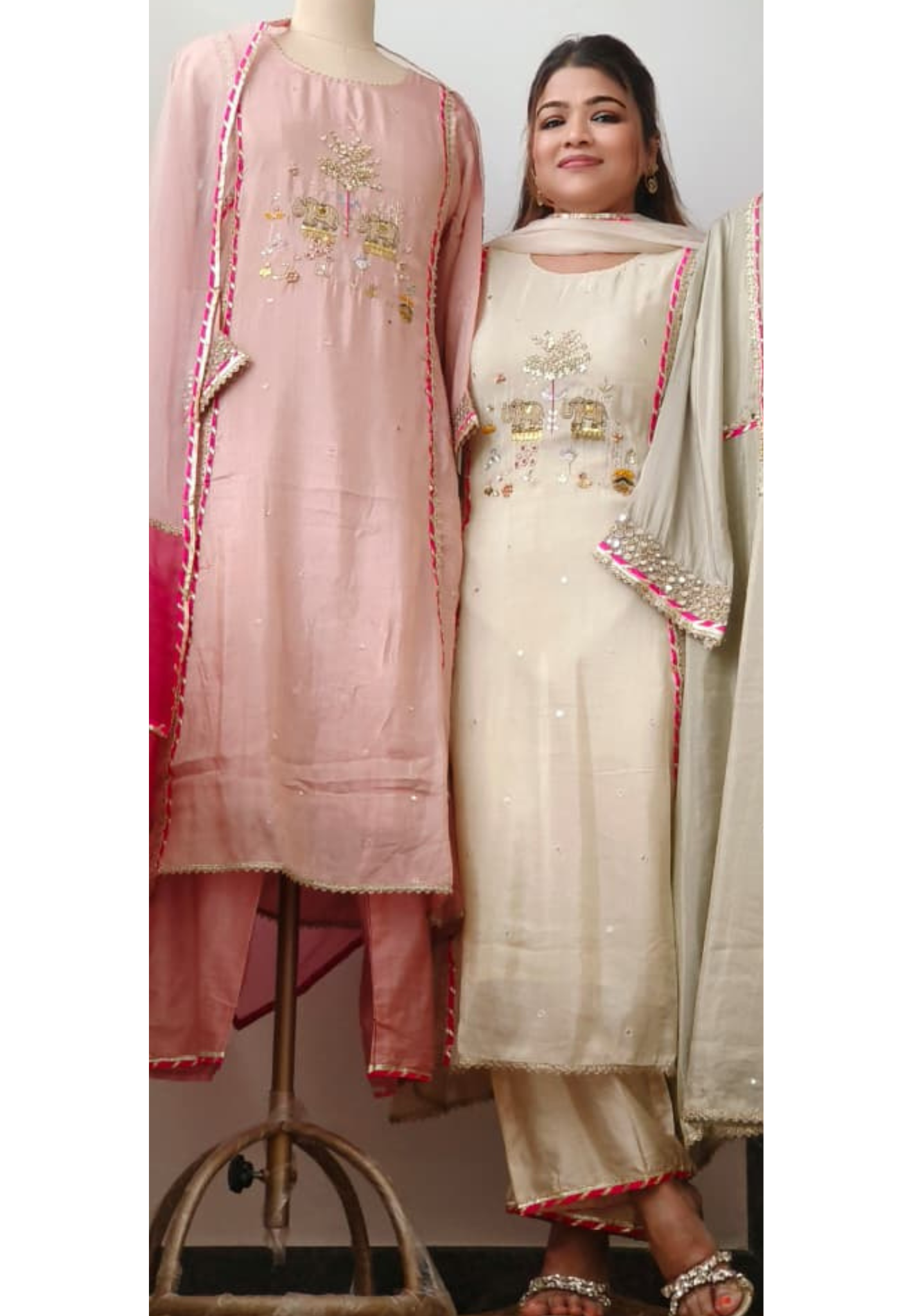 Figure Embroidery Real Mirror With Sequin Elegance Tissue Highlighted A-line Full Suit Set With Dupatta- 11324