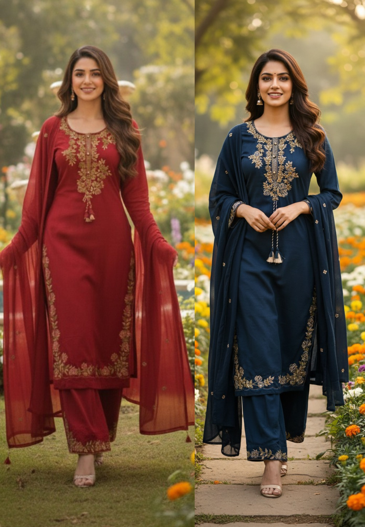 Complete Fine Embroidery Work Solid Cotton Full Suit Set With Dupatta- 13184